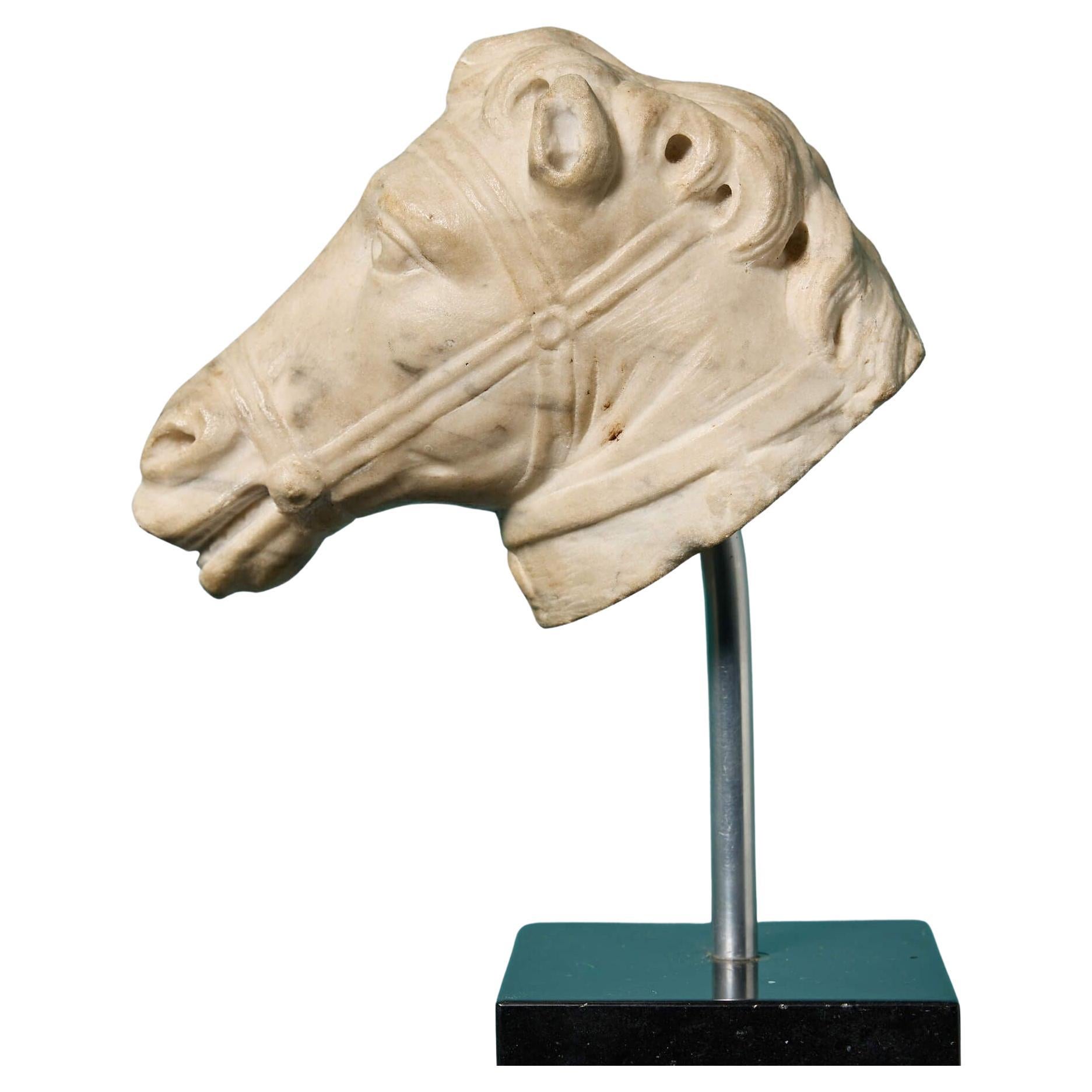 Antique Neoclassical Carved Marble Horse Head Sculpture