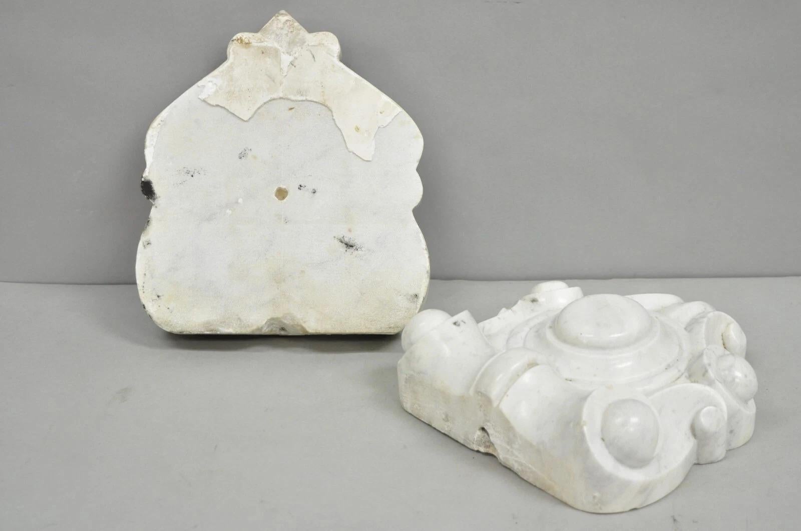 Antique Neoclassical Carved Marble Mantel Keystone Architectural Element - Pair For Sale 5