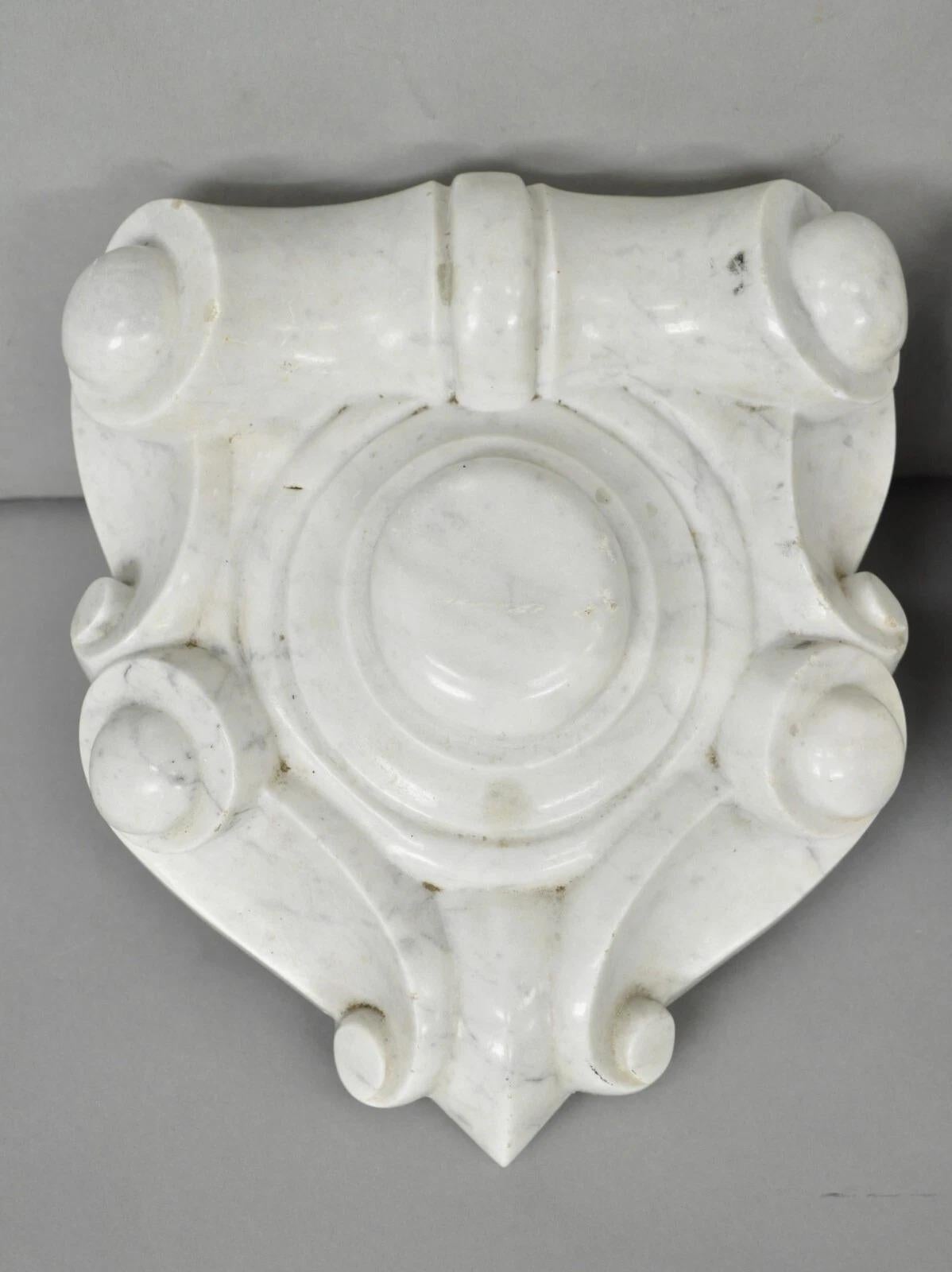 Unknown Antique Neoclassical Carved Marble Mantel Keystone Architectural Element - Pair For Sale