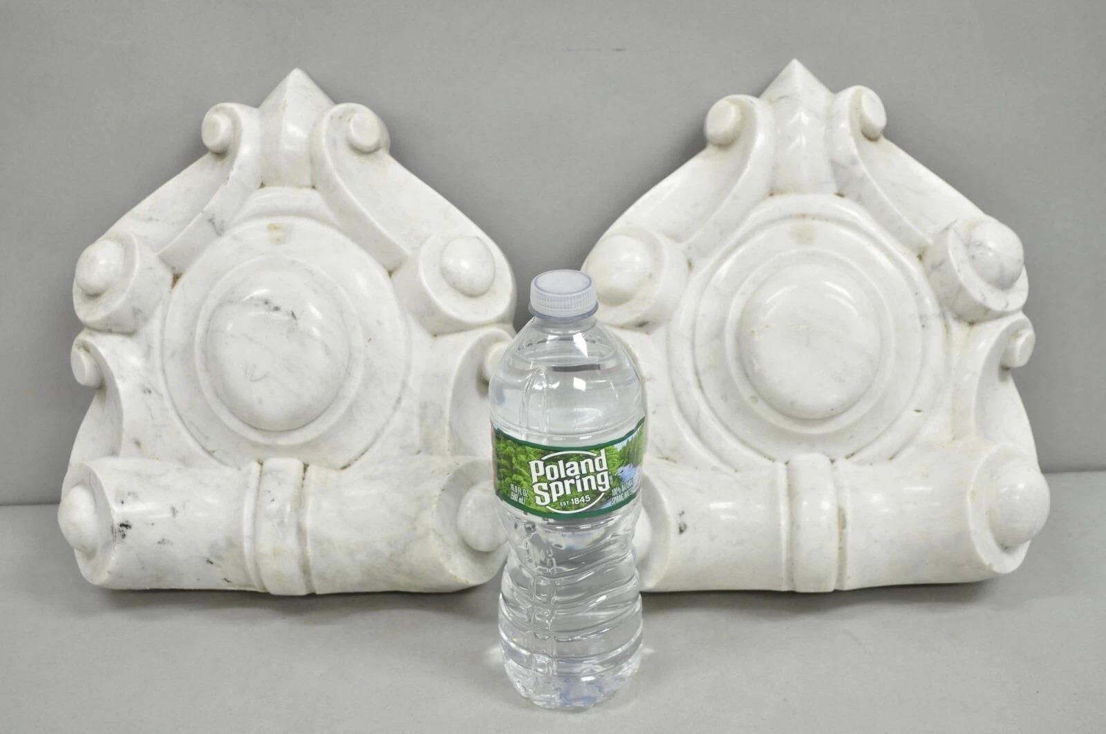 Antique Neoclassical Carved Marble Mantel Keystone Architectural Element - Pair In Good Condition For Sale In Philadelphia, PA