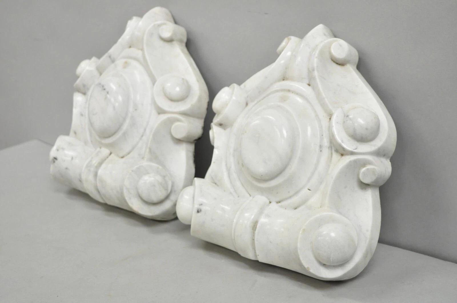 20th Century Antique Neoclassical Carved Marble Mantel Keystone Architectural Element - Pair For Sale