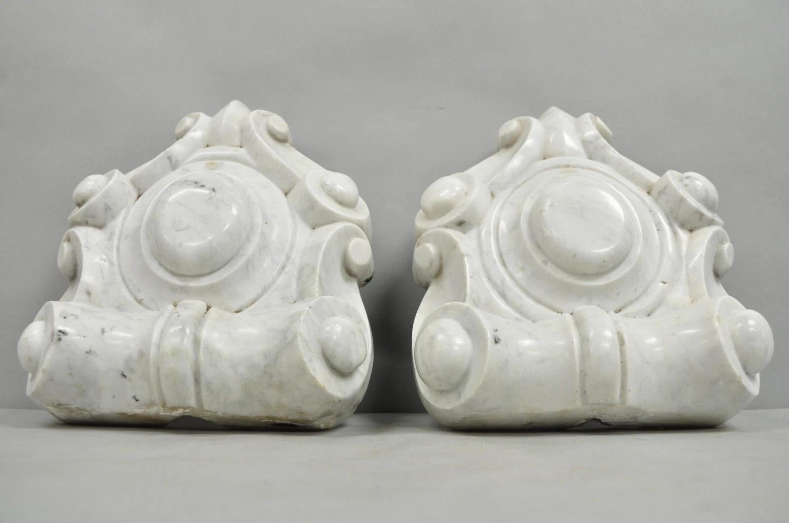 Antique Neoclassical Carved Marble Mantel Keystone Architectural Element - Pair For Sale 1