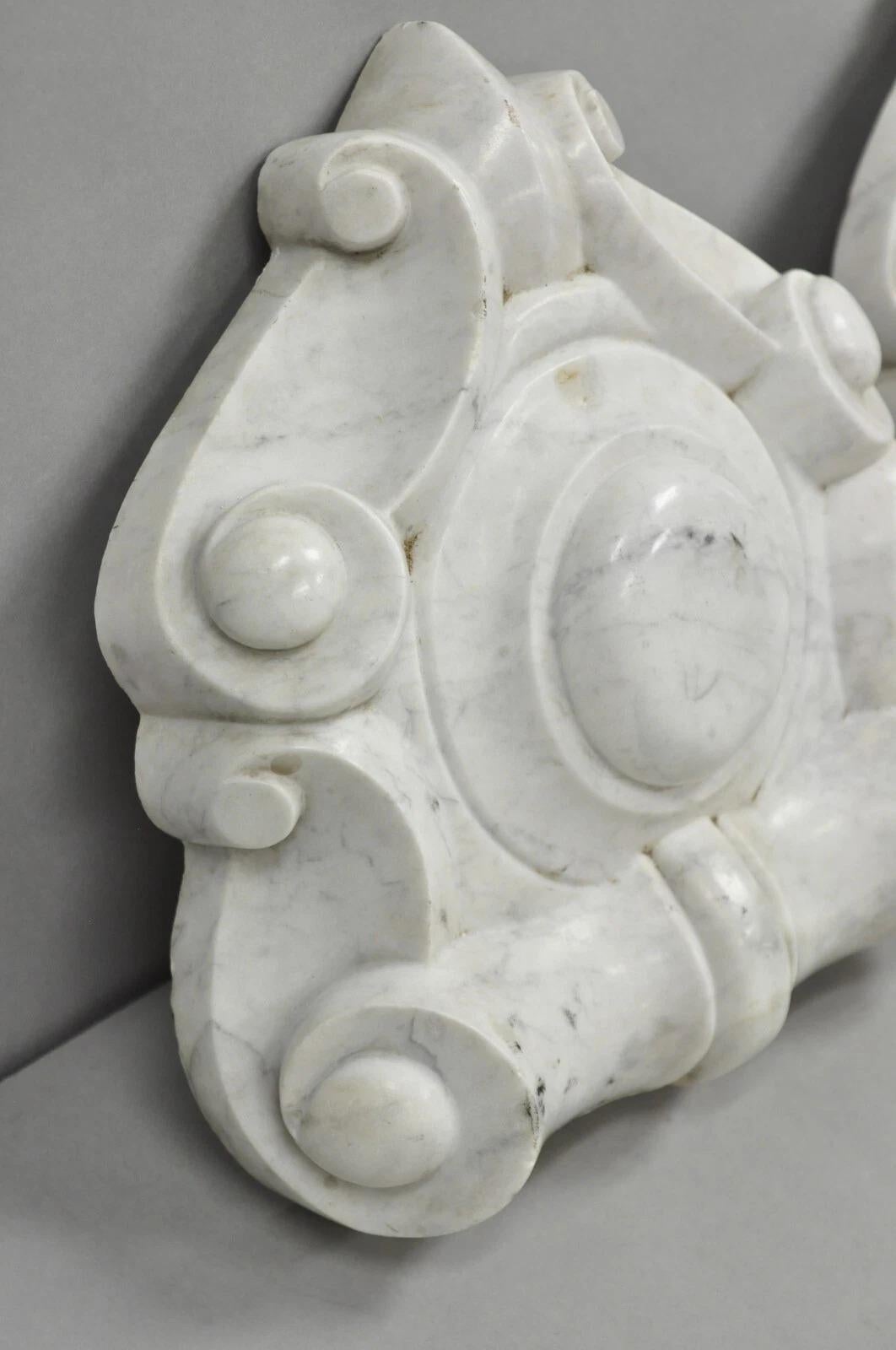 Antique Neoclassical Carved Marble Mantel Keystone Architectural Element - Pair For Sale 2