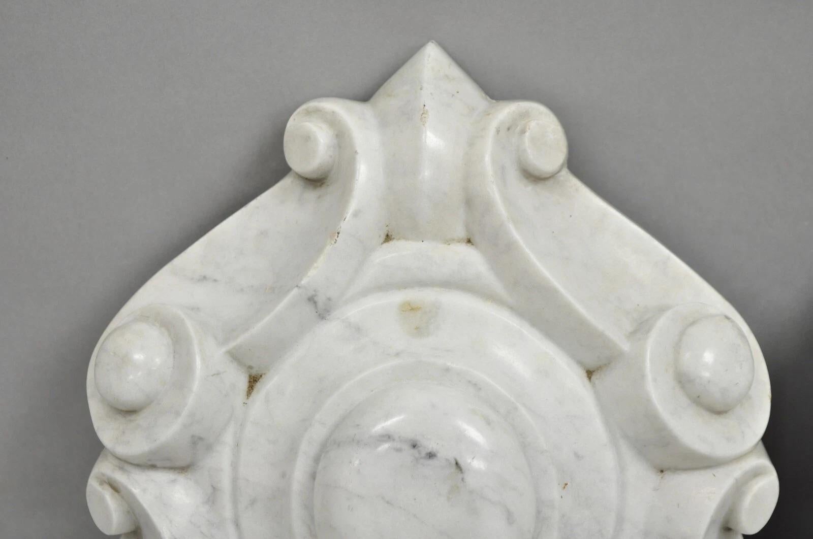 Antique Neoclassical Carved Marble Mantel Keystone Architectural Element - Pair For Sale 3