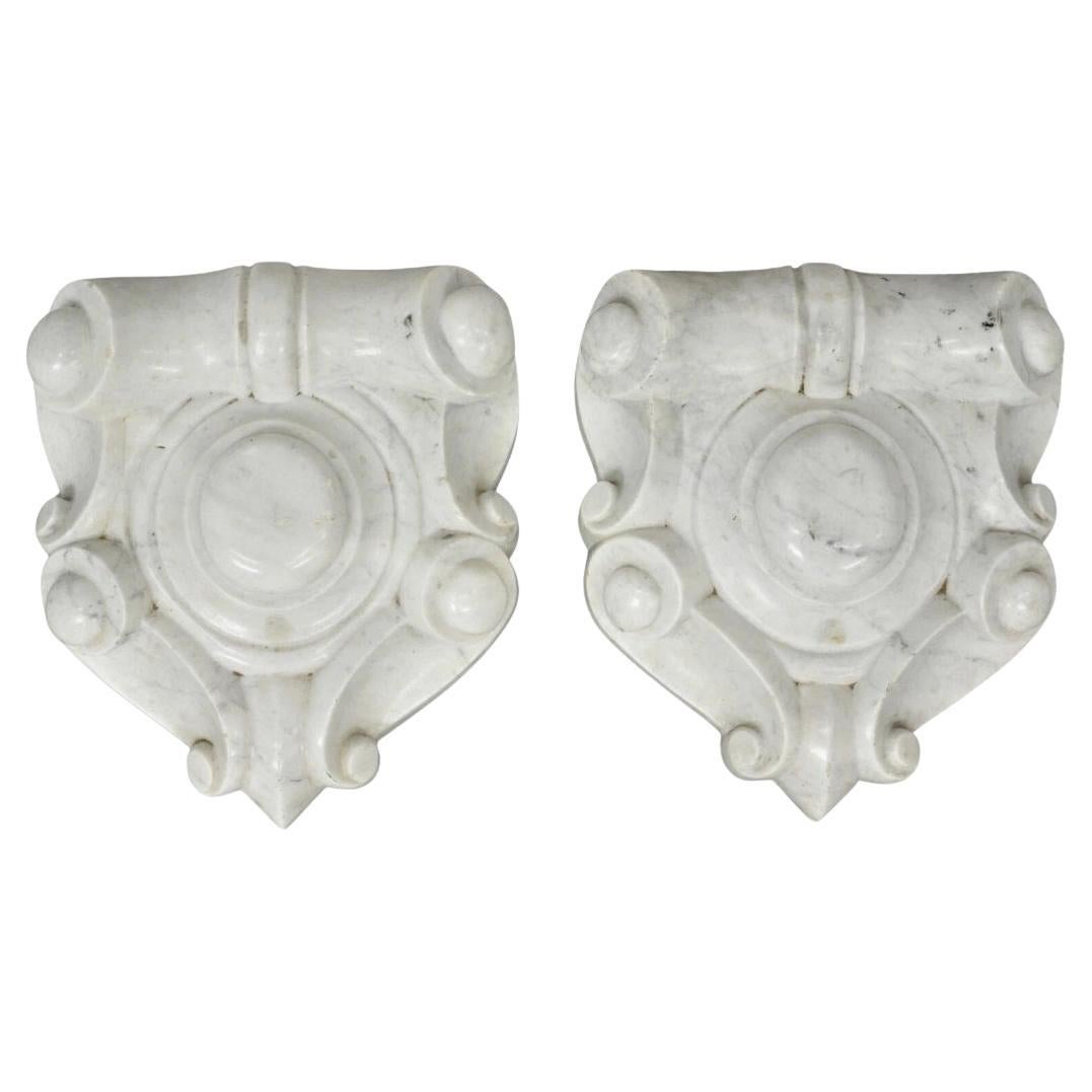 Antique Neoclassical Carved Marble Mantel Keystone Architectural Element - Pair For Sale