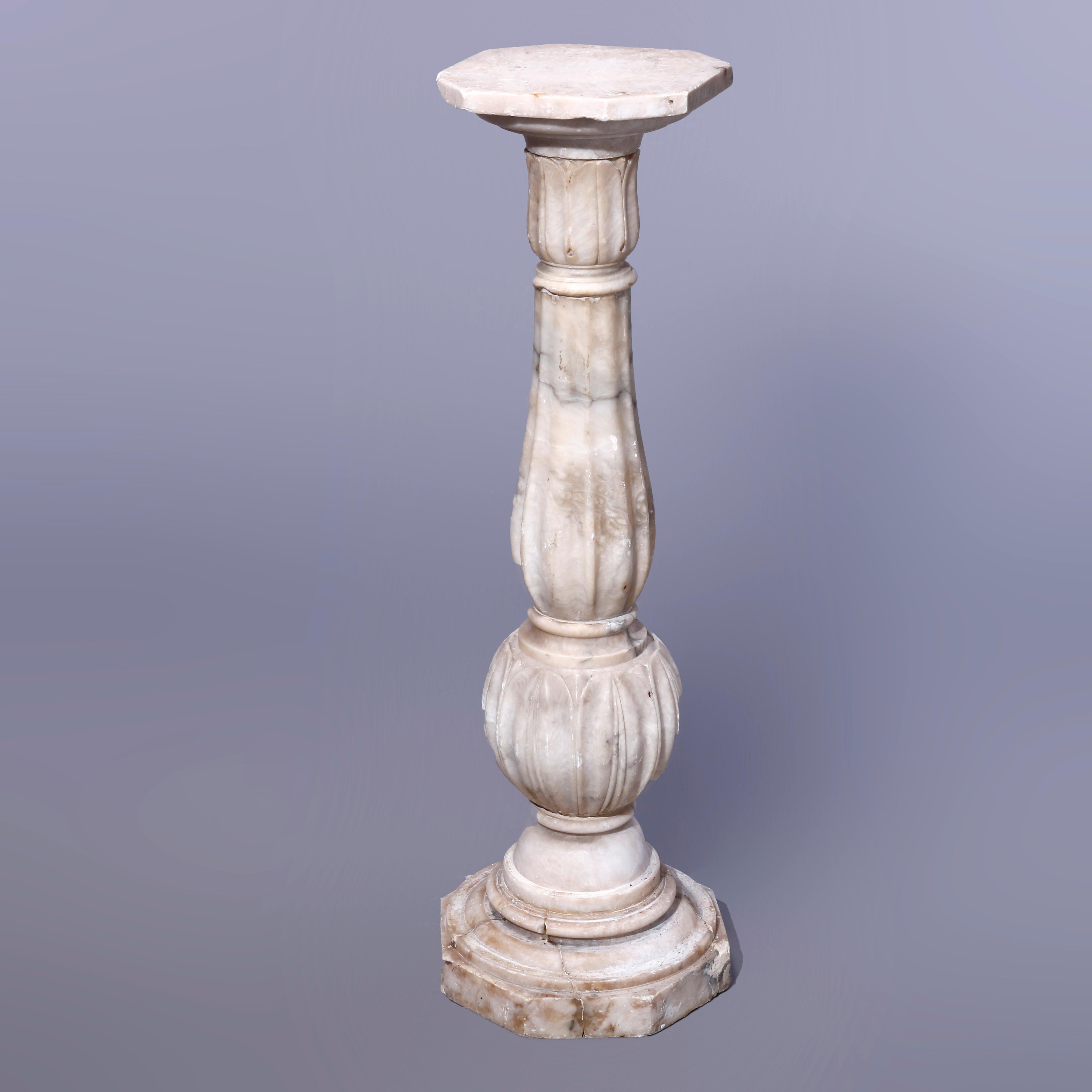Antique Neoclassical Carved Marble Sculpture Display Pedestal, circa 1890 In Good Condition In Big Flats, NY