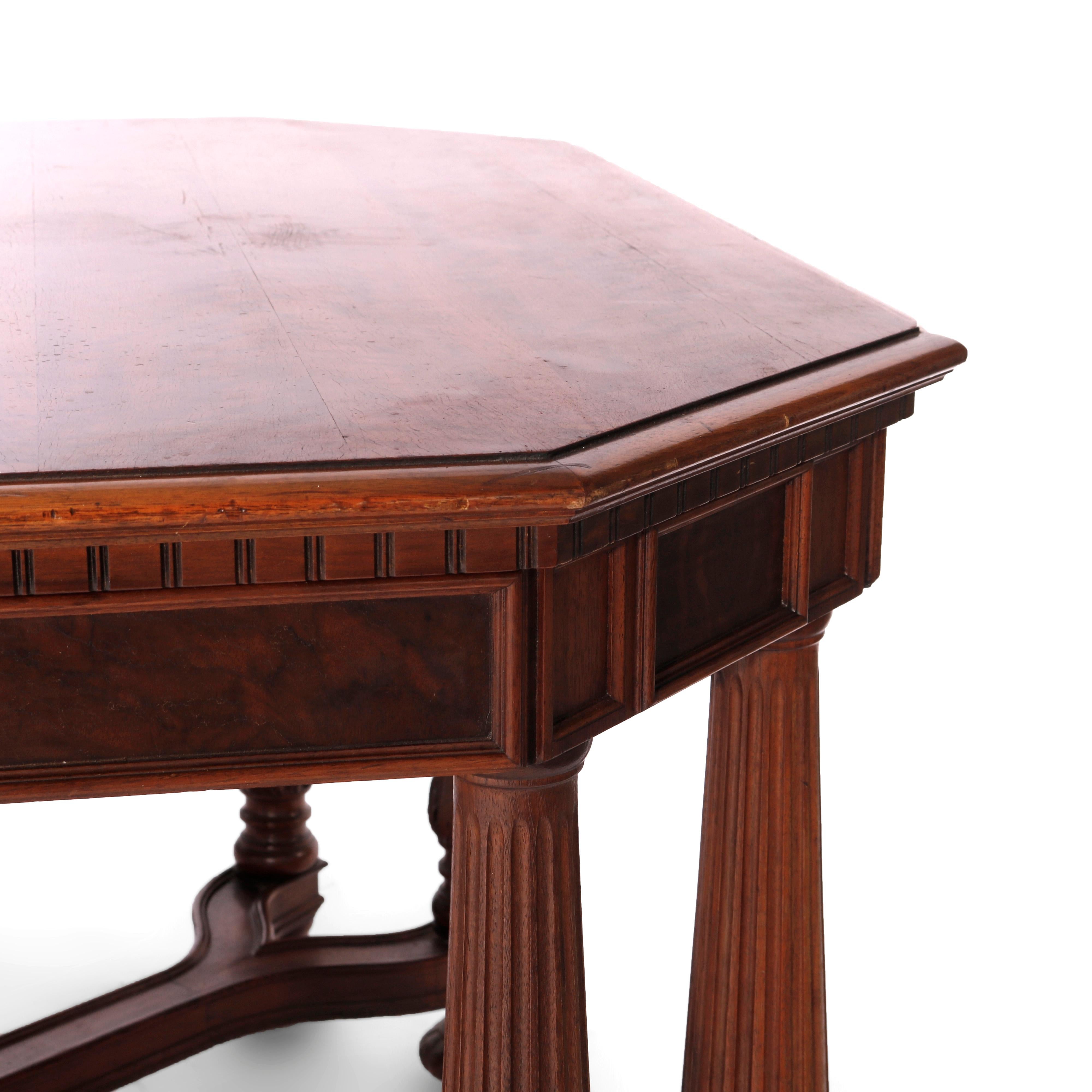 Antique Neoclassical Carved Walnut & Burl Dining Table Circa 1930 For Sale 8