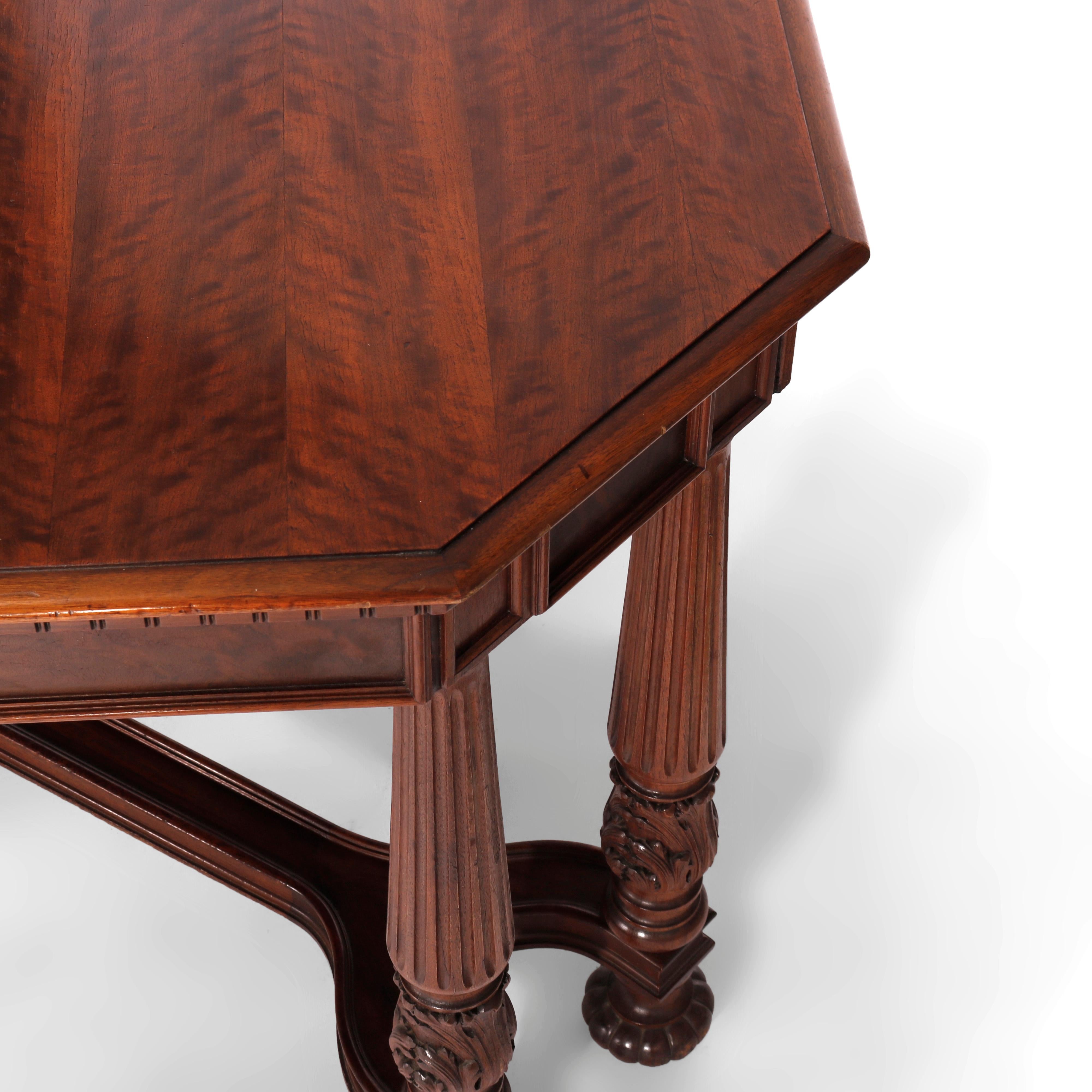 Antique Neoclassical Carved Walnut & Burl Dining Table Circa 1930 For Sale 9