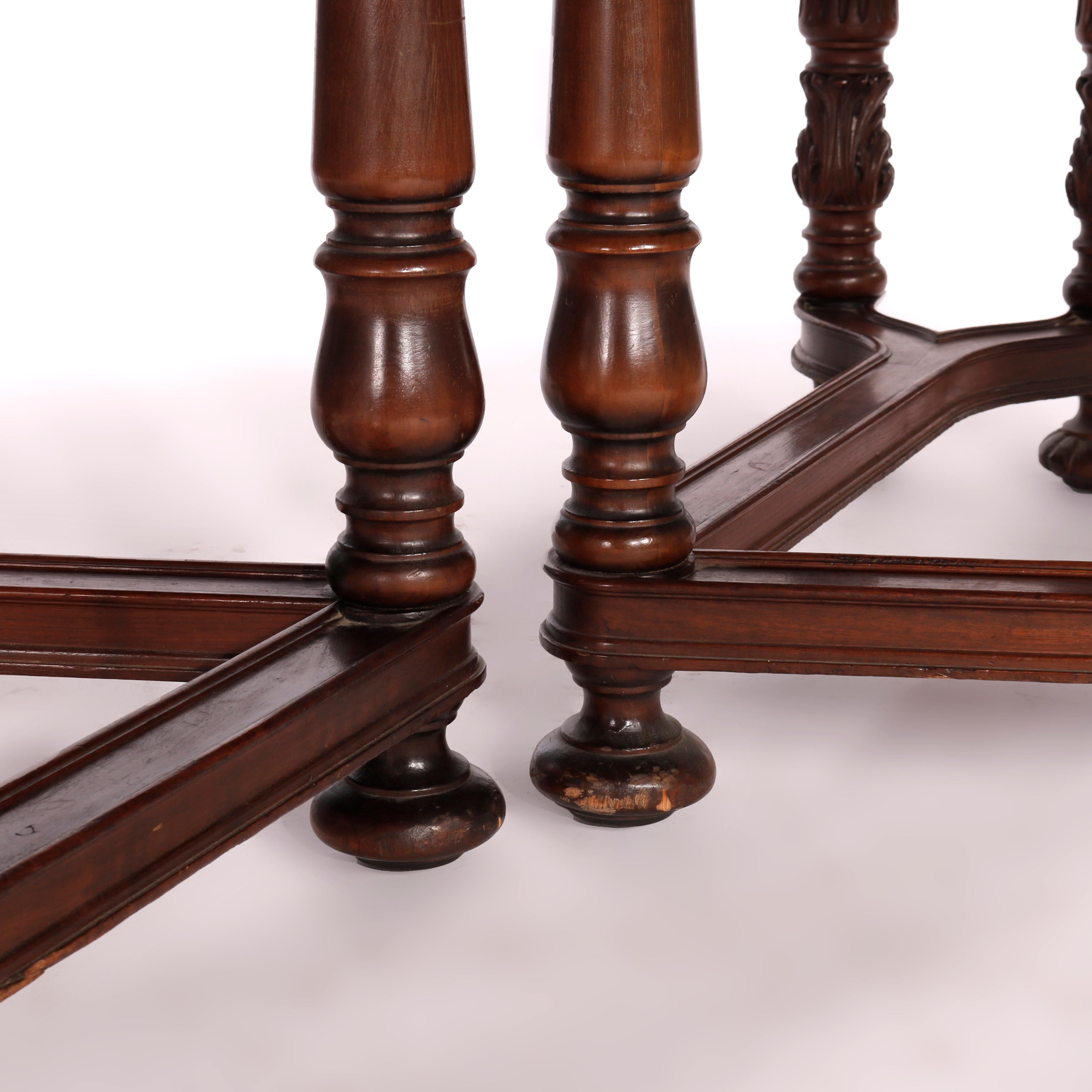 Antique Neoclassical Carved Walnut & Burl Dining Table Circa 1930 For Sale 16
