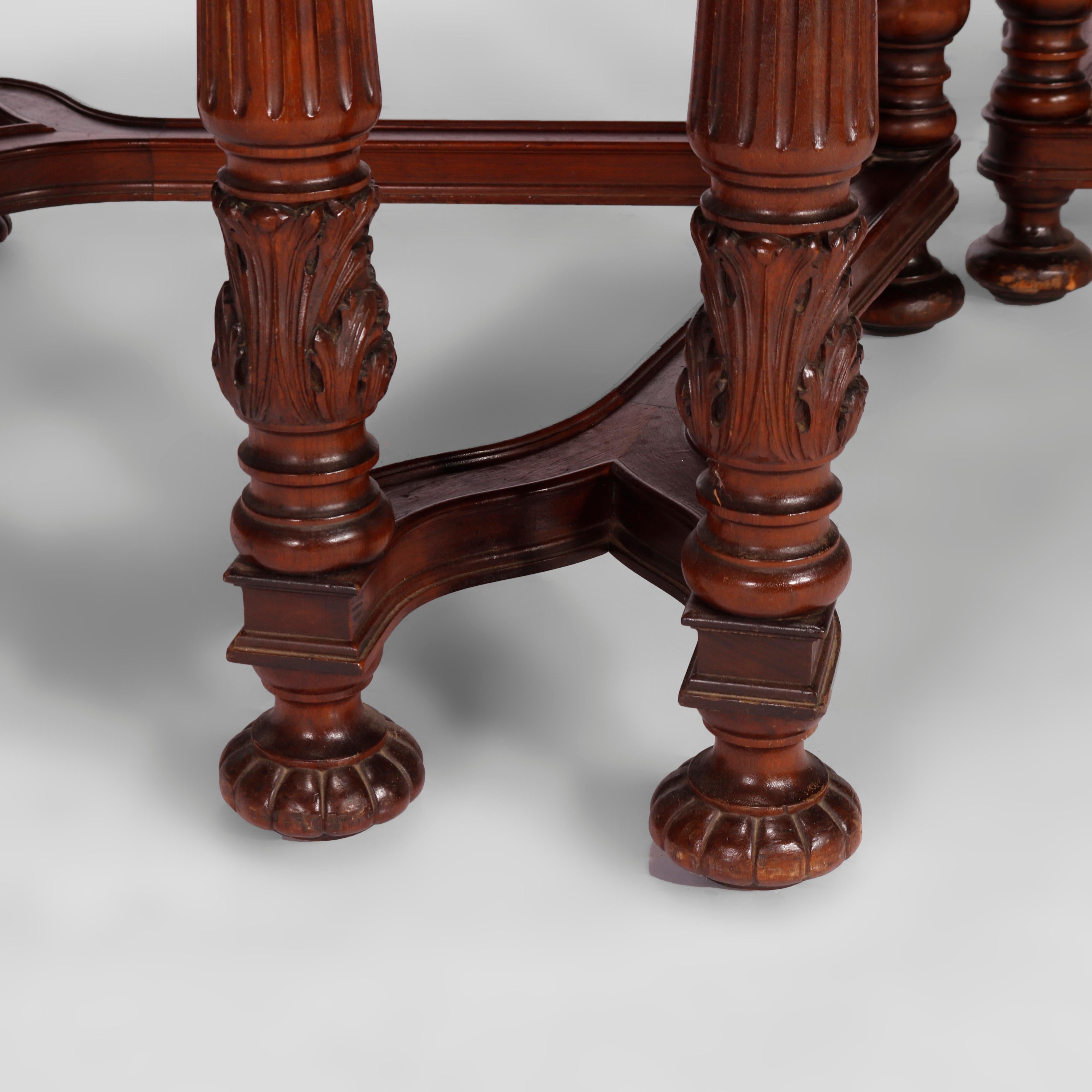 Antique Neoclassical Carved Walnut & Burl Dining Table Circa 1930 In Good Condition For Sale In Big Flats, NY