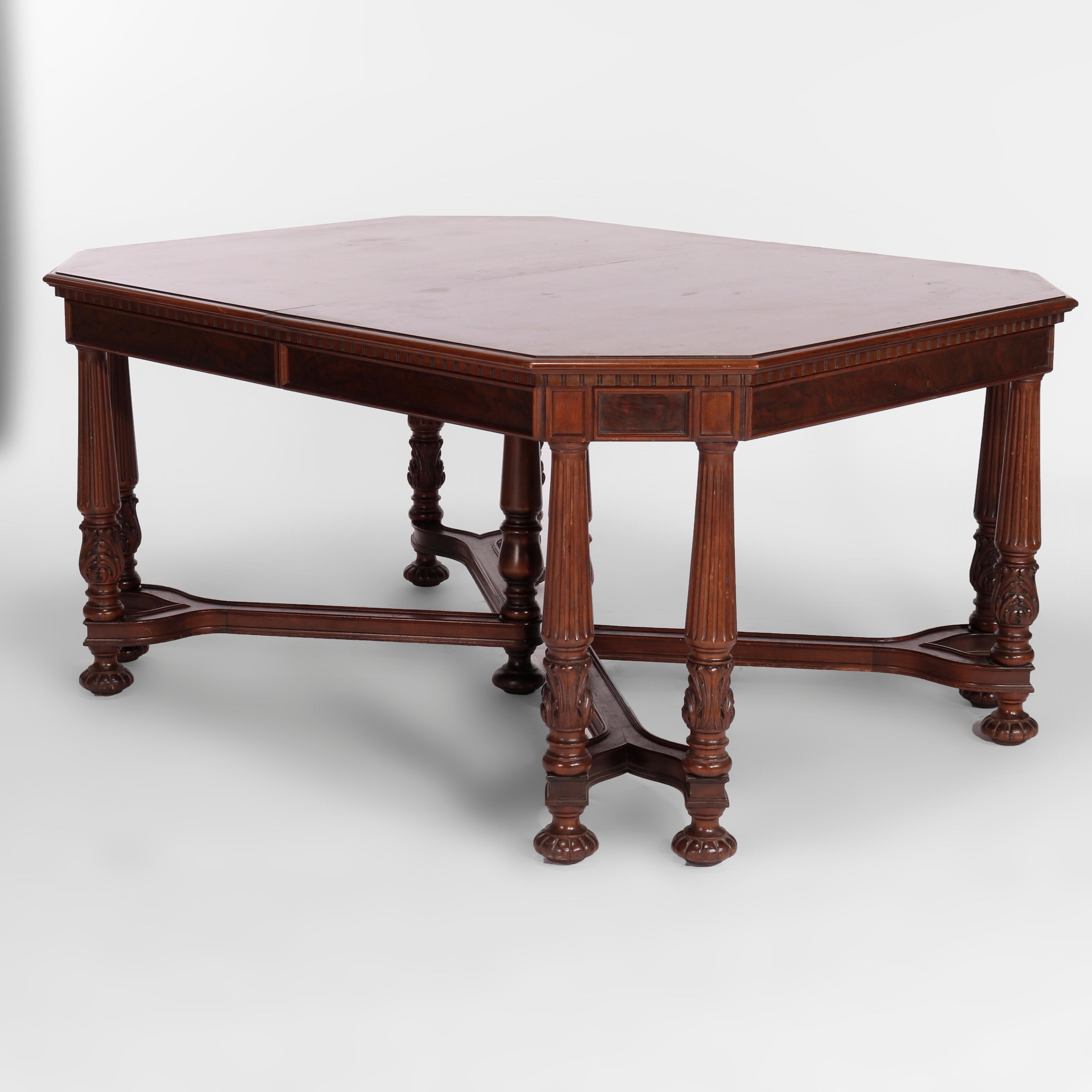Antique Neoclassical Carved Walnut & Burl Dining Table Circa 1930 For Sale 1