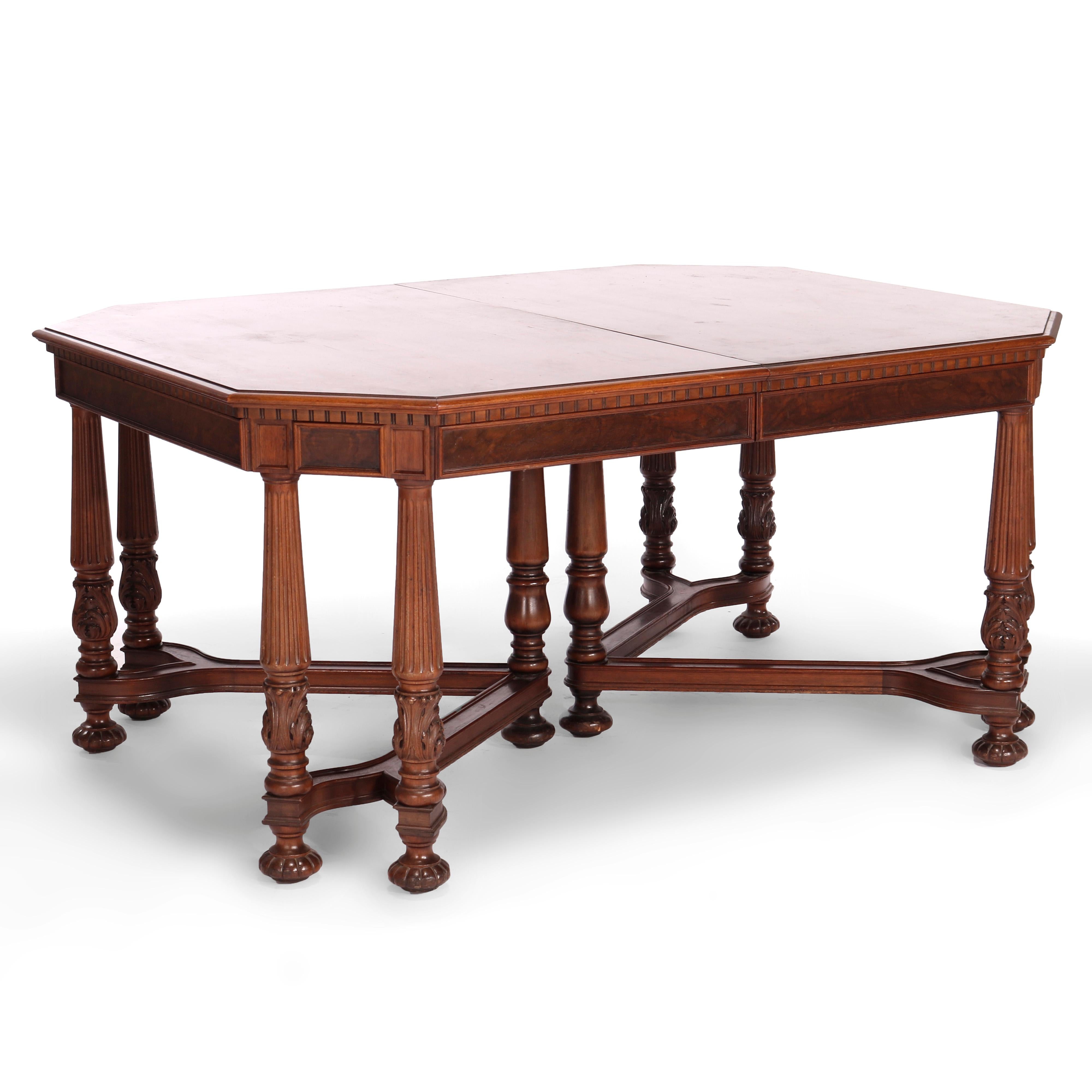 Antique Neoclassical Carved Walnut & Burl Dining Table Circa 1930 For Sale 2