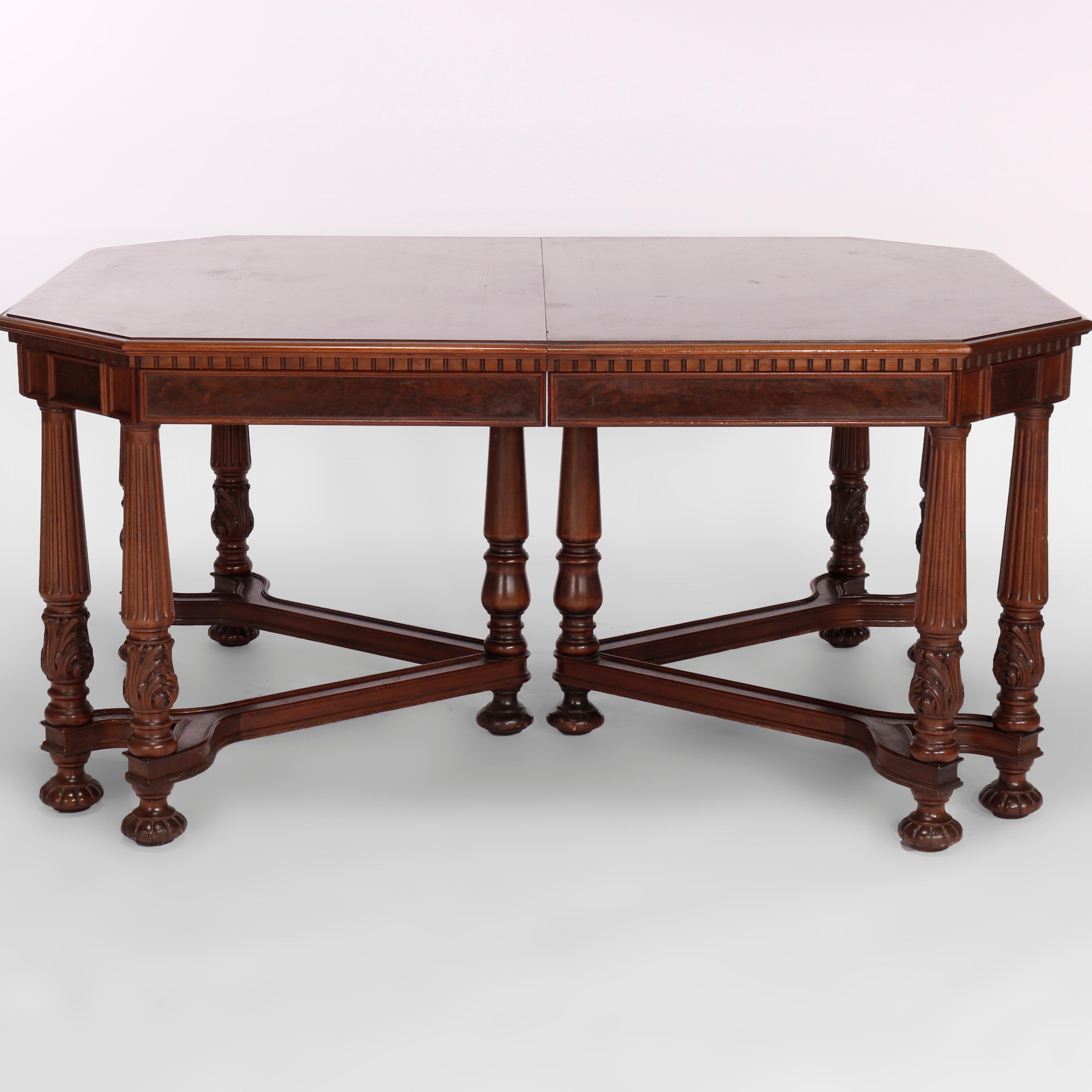 Antique Neoclassical Carved Walnut & Burl Dining Table Circa 1930 For Sale 3