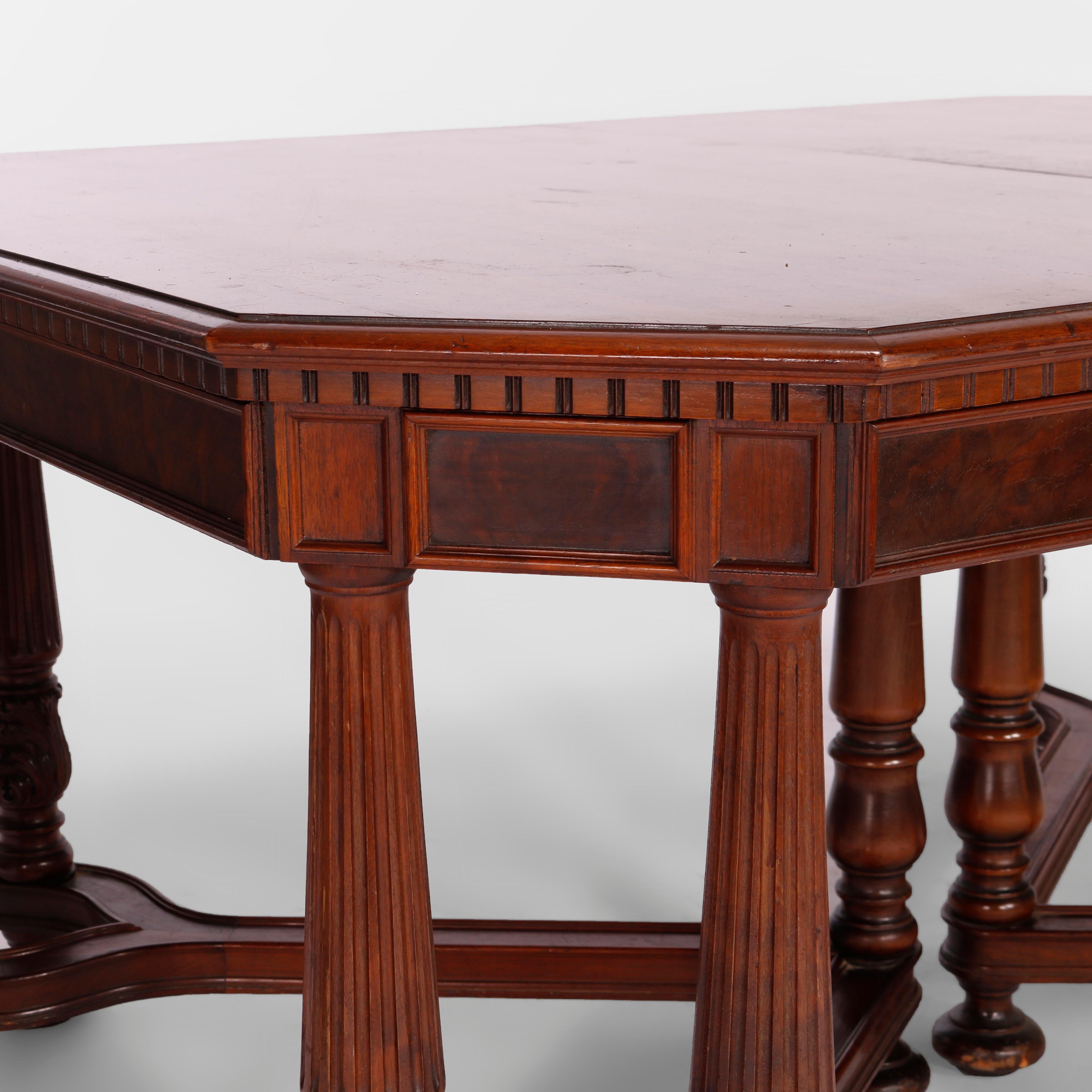 Antique Neoclassical Carved Walnut & Burl Dining Table Circa 1930 For Sale 4
