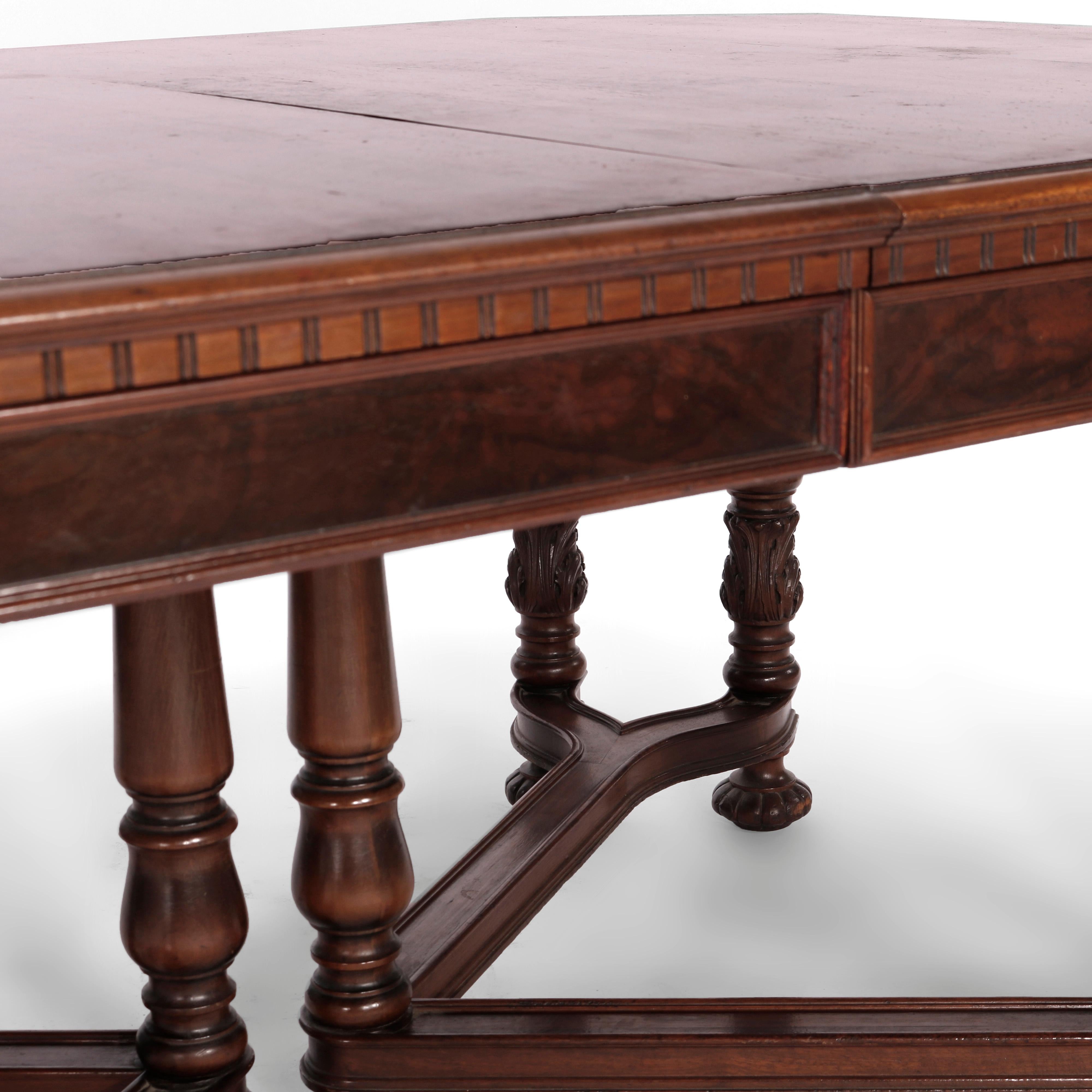 Antique Neoclassical Carved Walnut & Burl Dining Table Circa 1930 For Sale 5