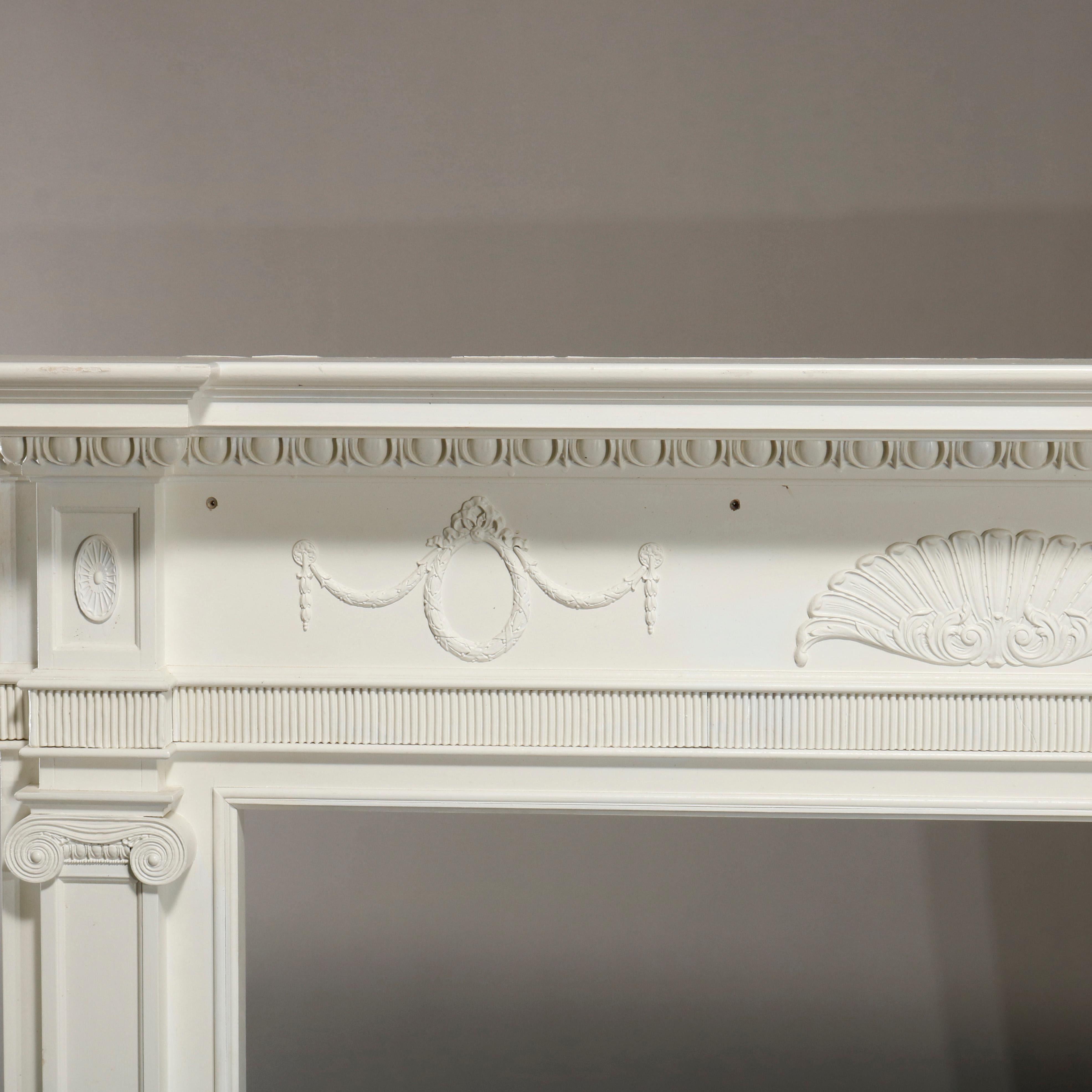 Antique Neoclassical Carved and White-Painted Fireplace Mantel, 20th Century In Good Condition In Big Flats, NY