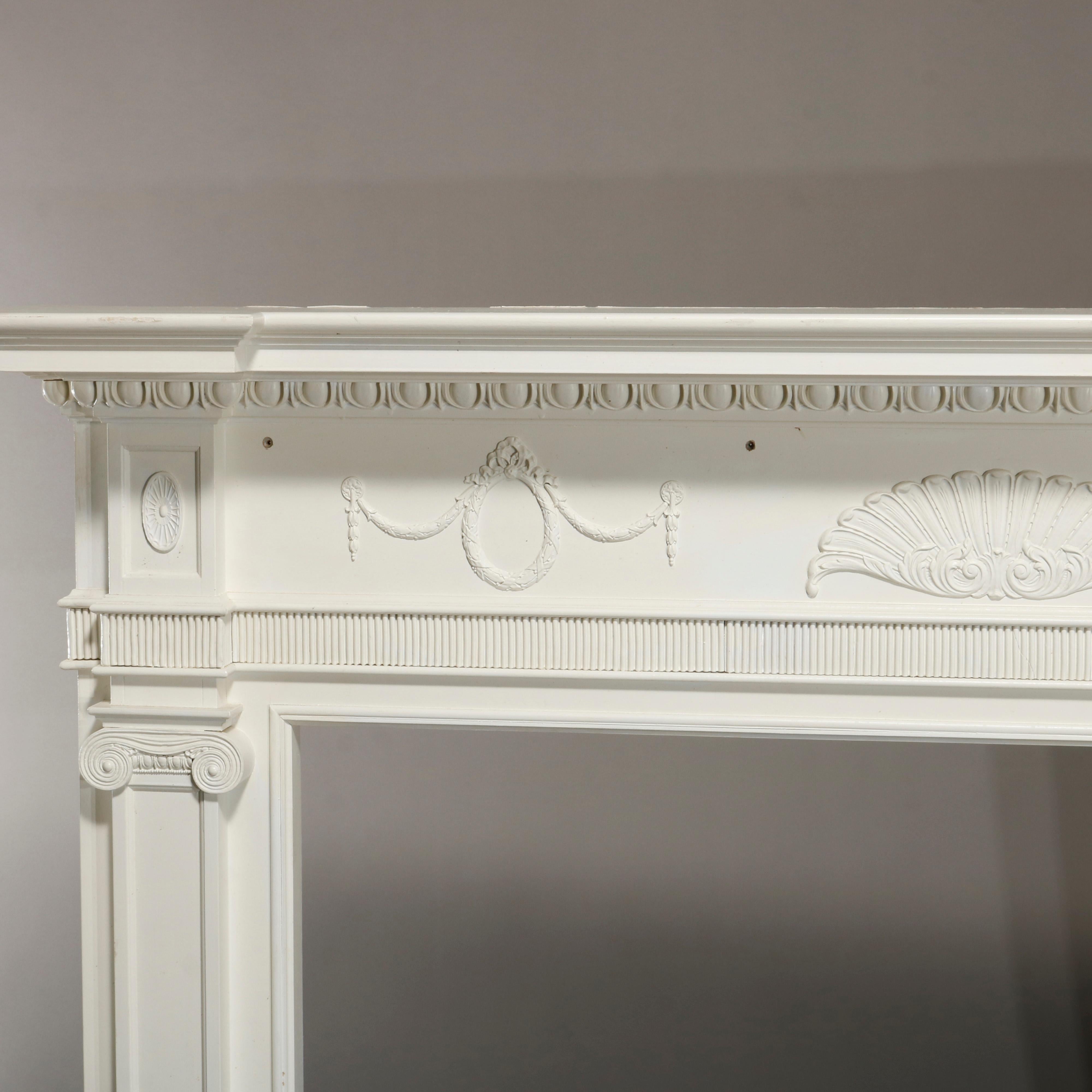 Antique Neoclassical Carved and White-Painted Fireplace Mantel, 20th Century 1