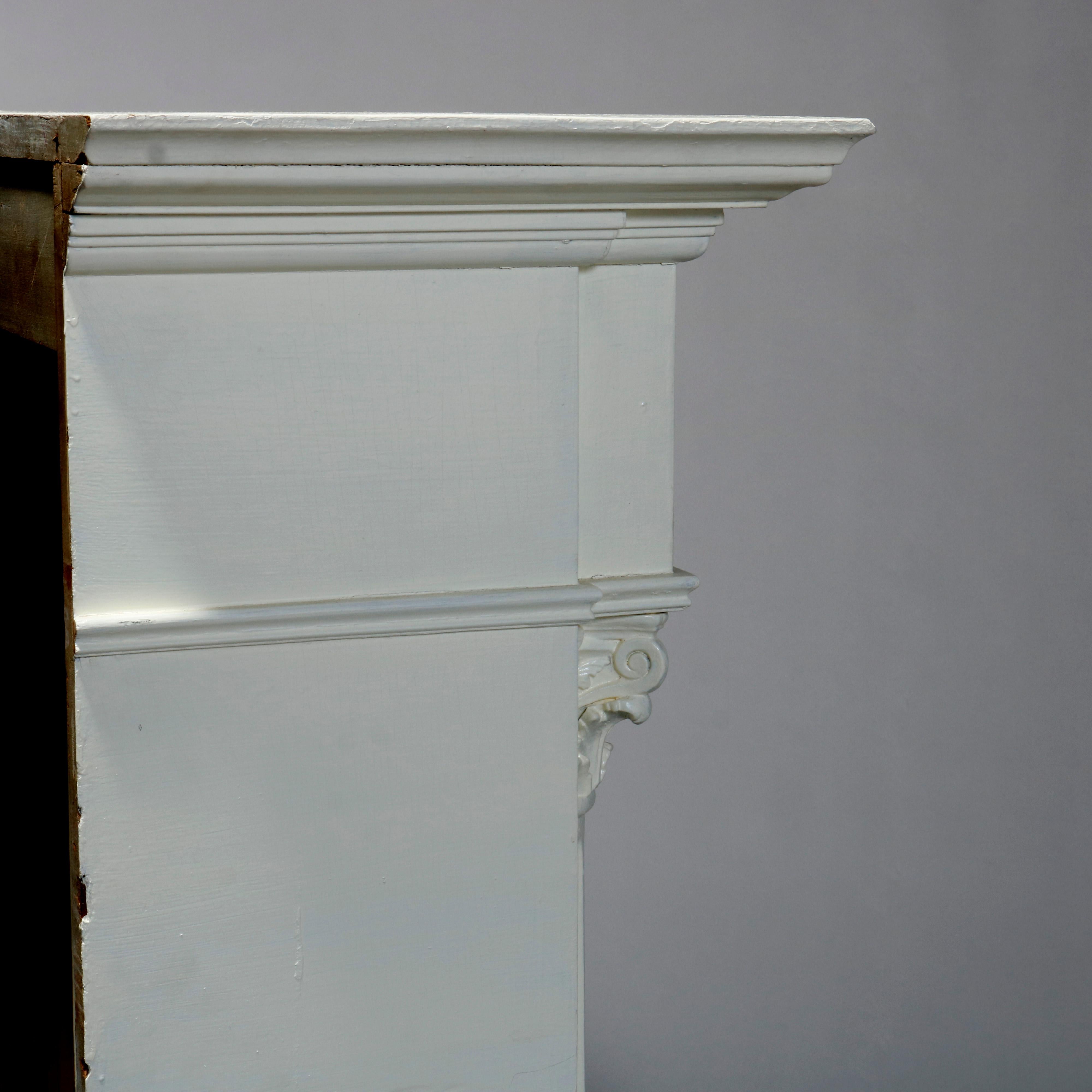 Antique Neoclassical Carved & White-Painted Fireplace Mantel, Corinthian, 20th C 8