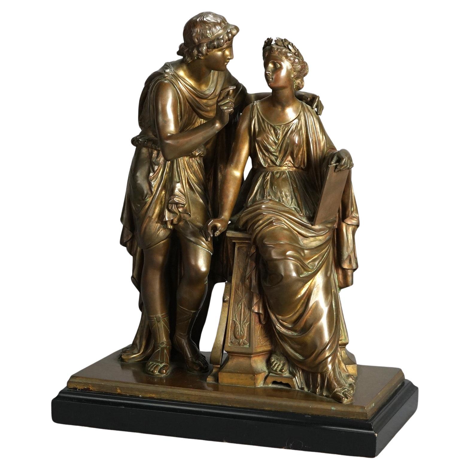 Antique Neoclassical Cast Bronze Figural Grouping of Couple by MacLean, 19th C 