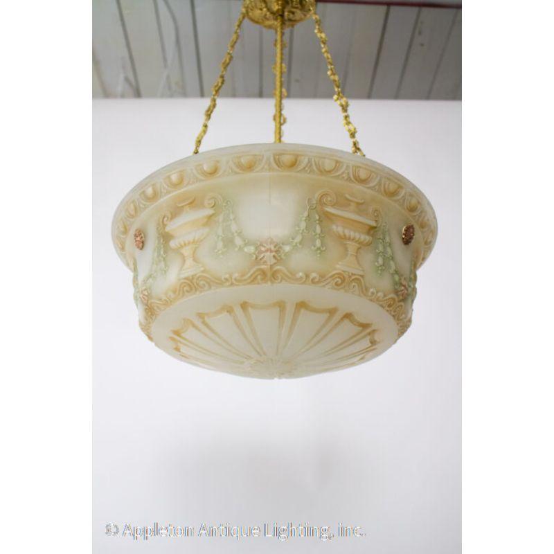 Antique Neoclassical Cast Glass Bowl Light In Good Condition For Sale In Canton, MA