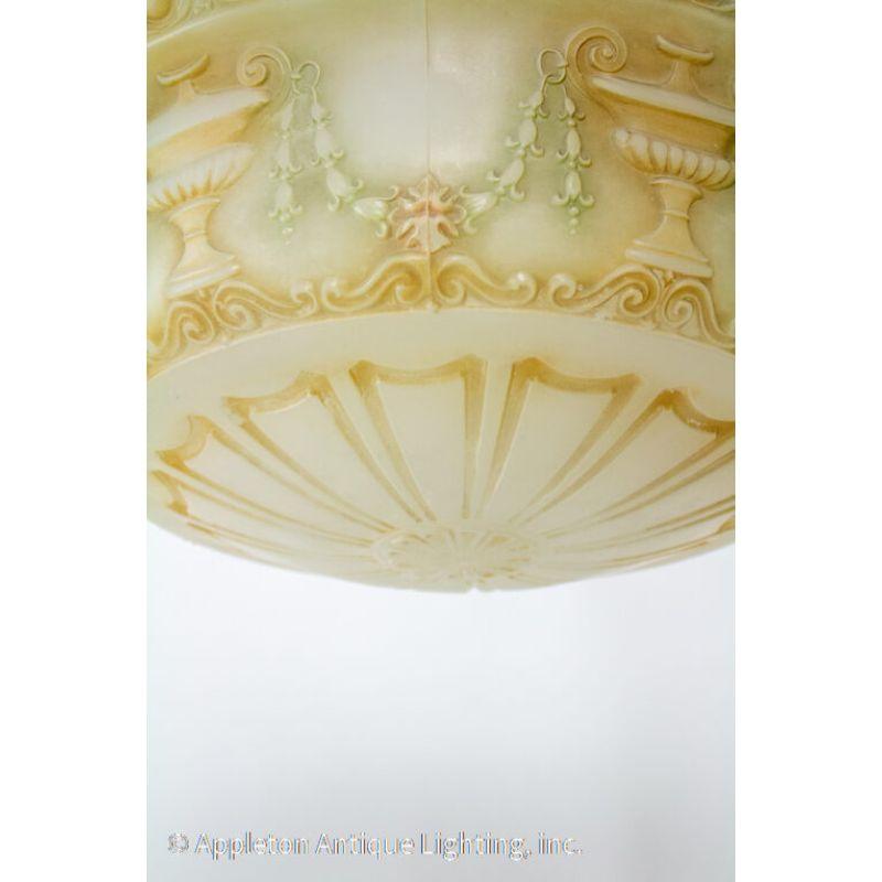 Brass Antique Neoclassical Cast Glass Bowl Light For Sale