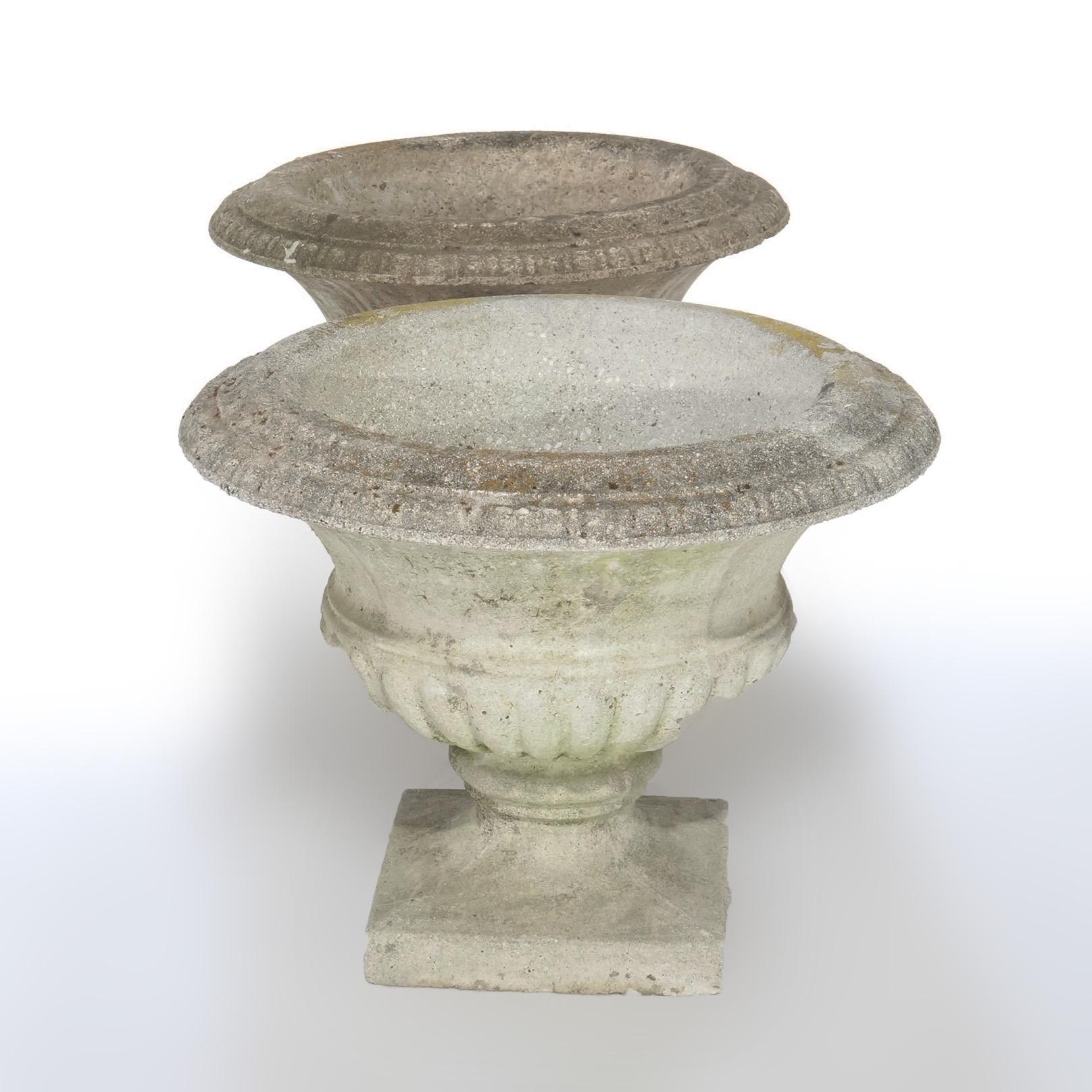 Antique Neoclassical Cast Hardstone Garden Urns, Circa 1920 1