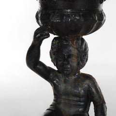 Antique Neoclassical Cast Iron Figural Cherub Garden Urn C1890