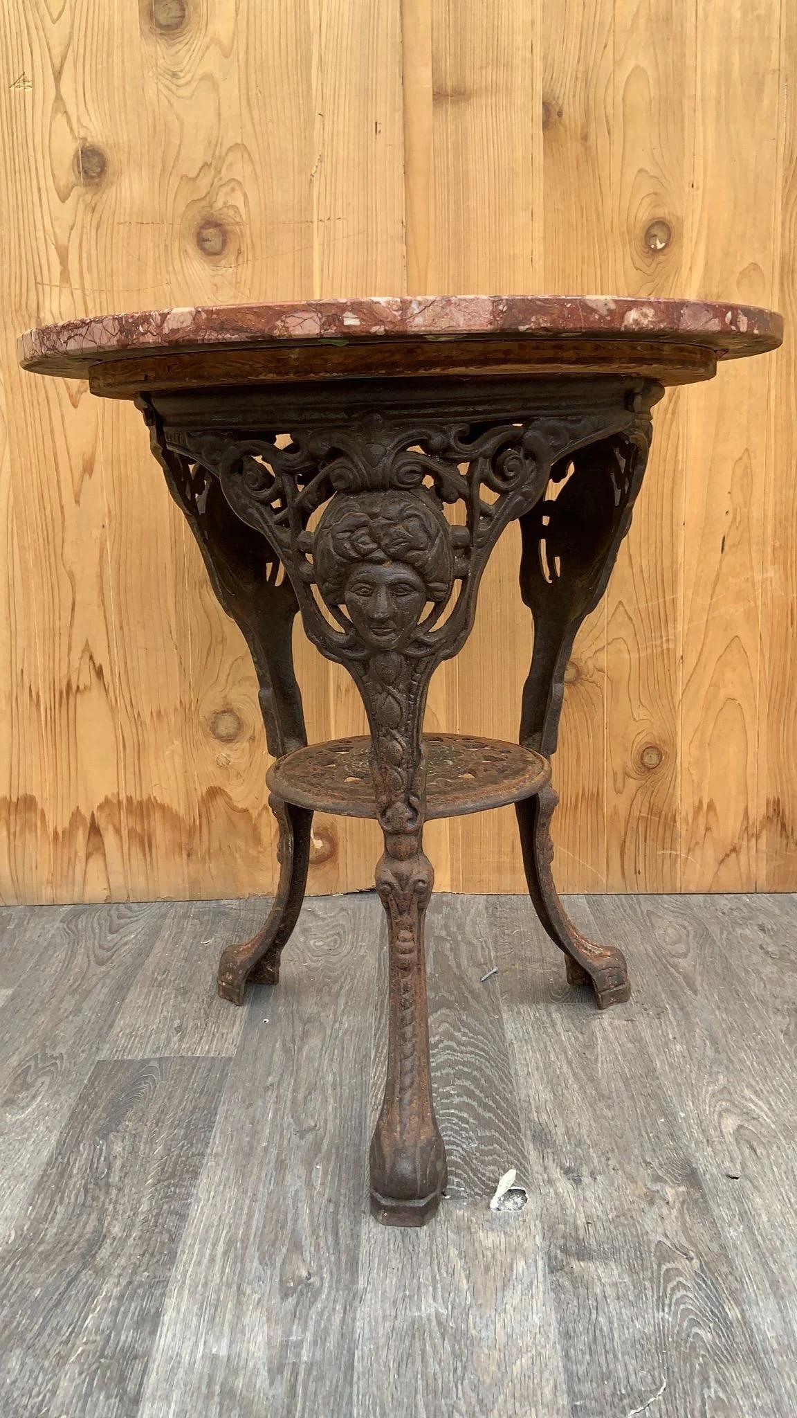 Antique Neoclassical Cast Iron Marble Top English Pub Table For Sale 3