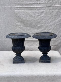 Antique Neoclassical Cast Iron Urn Planters or Jardiniere - Set of 2