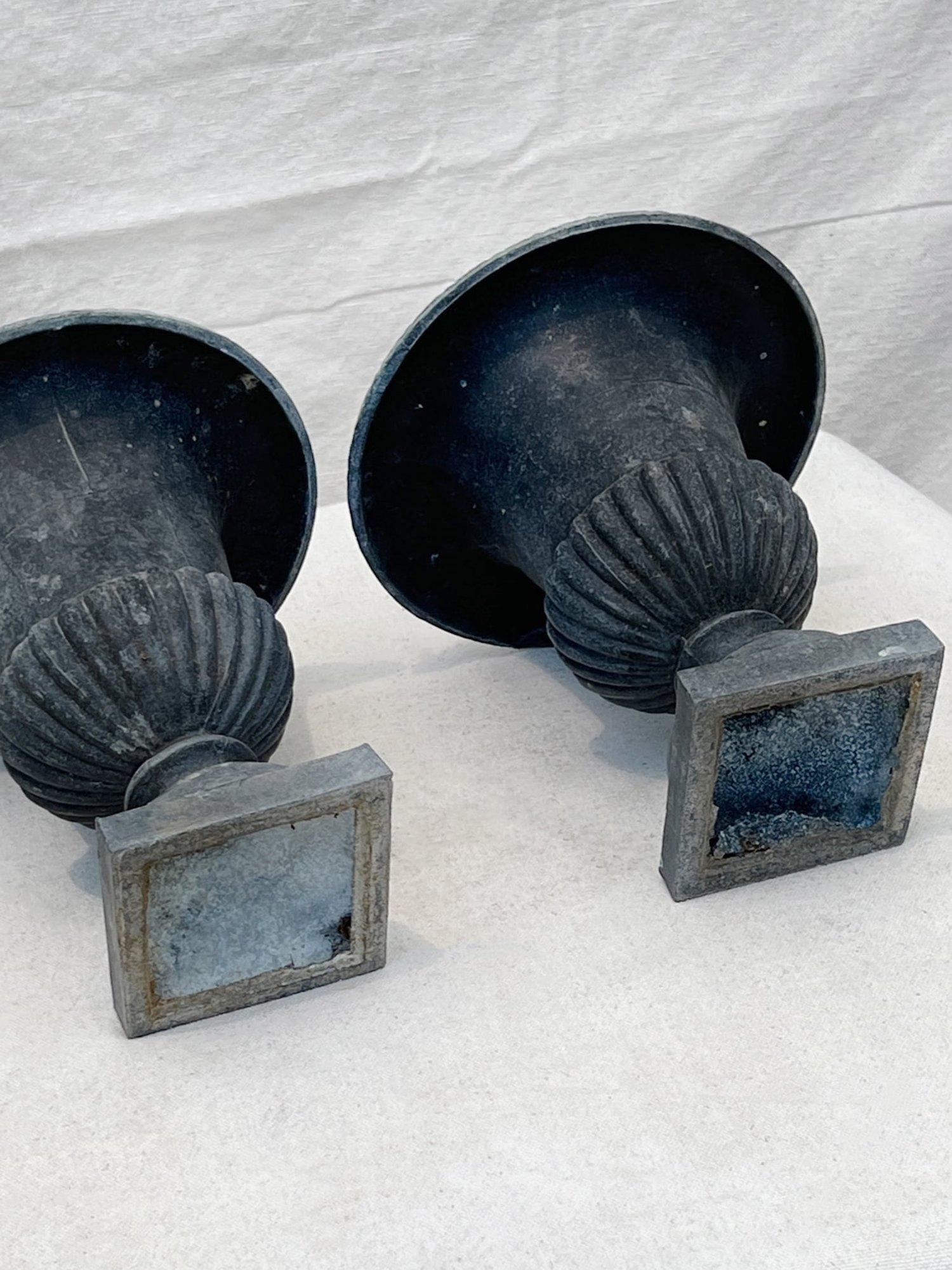 20th Century Antique Neoclassical Cast Iron Urn Planters or Jardiniere - Set of 2 For Sale