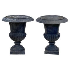 Antique Neoclassical Cast Iron Urn Planters or Jardiniere - Set of 2