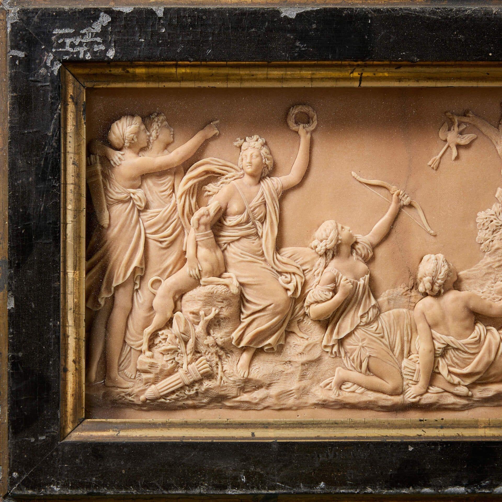 French Antique Neoclassical Composition Wall Panel in Ebonised Frame For Sale