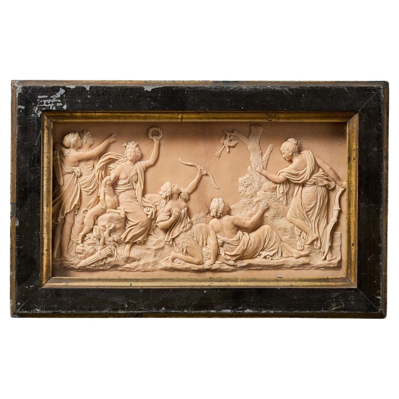 Antique Neoclassical Composition Wall Panel in Ebonised Frame For Sale