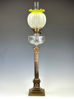 Antique Neoclassical Corinthian Column Oil Lamp by Hinks Emley & Sons