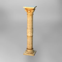 Antique Neoclassical Corinthian Style Genre Scene Sculpture Stand, Resin, C1930