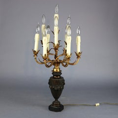 Antique Neoclassical De Luca Bronze and Parcel-Gilt Candelabra Lamps, circa 1890