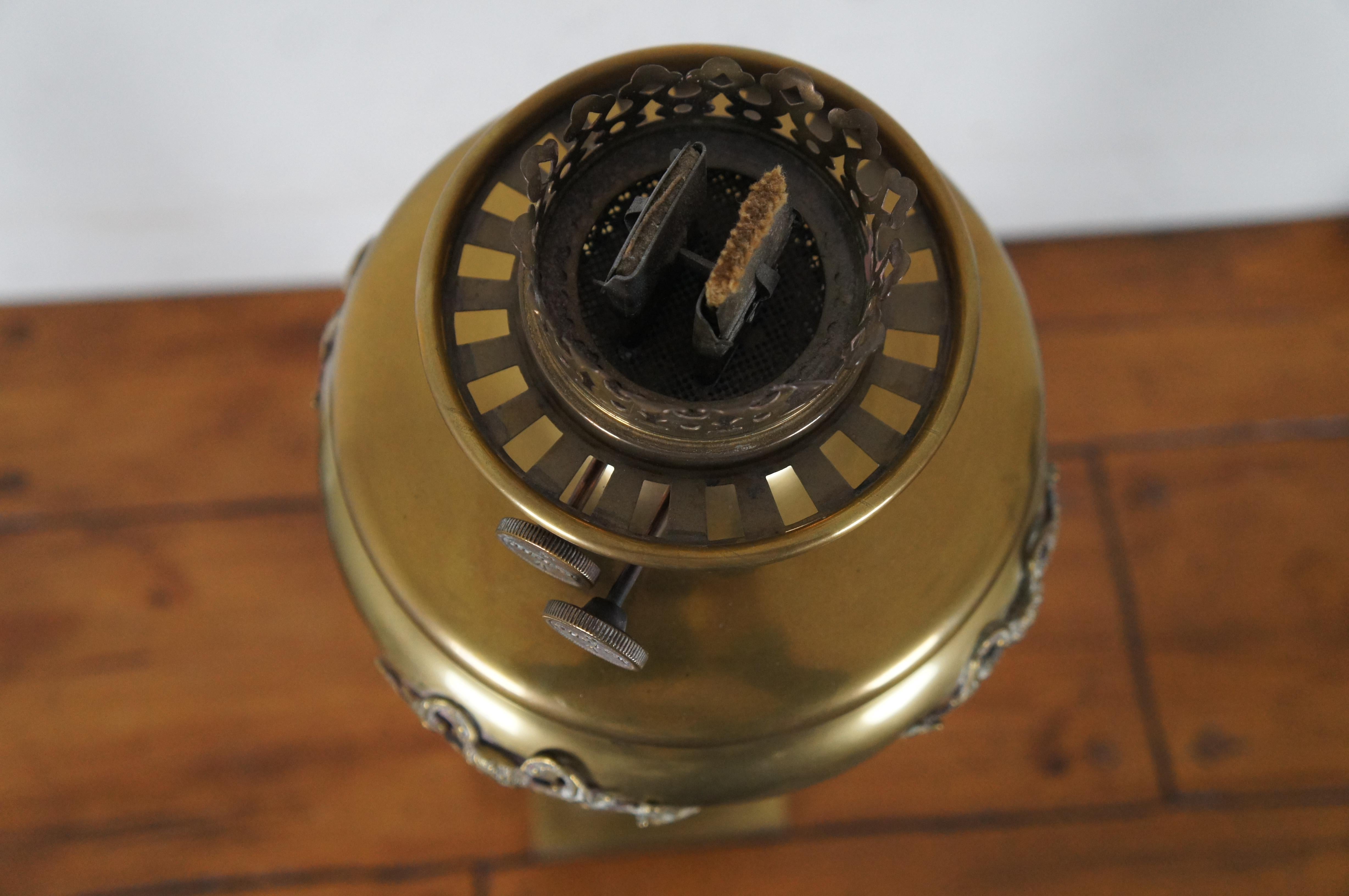 Antique Neoclassical Duplex English Brass Corinthian Banquet Oil Lamp GWTW For Sale 6