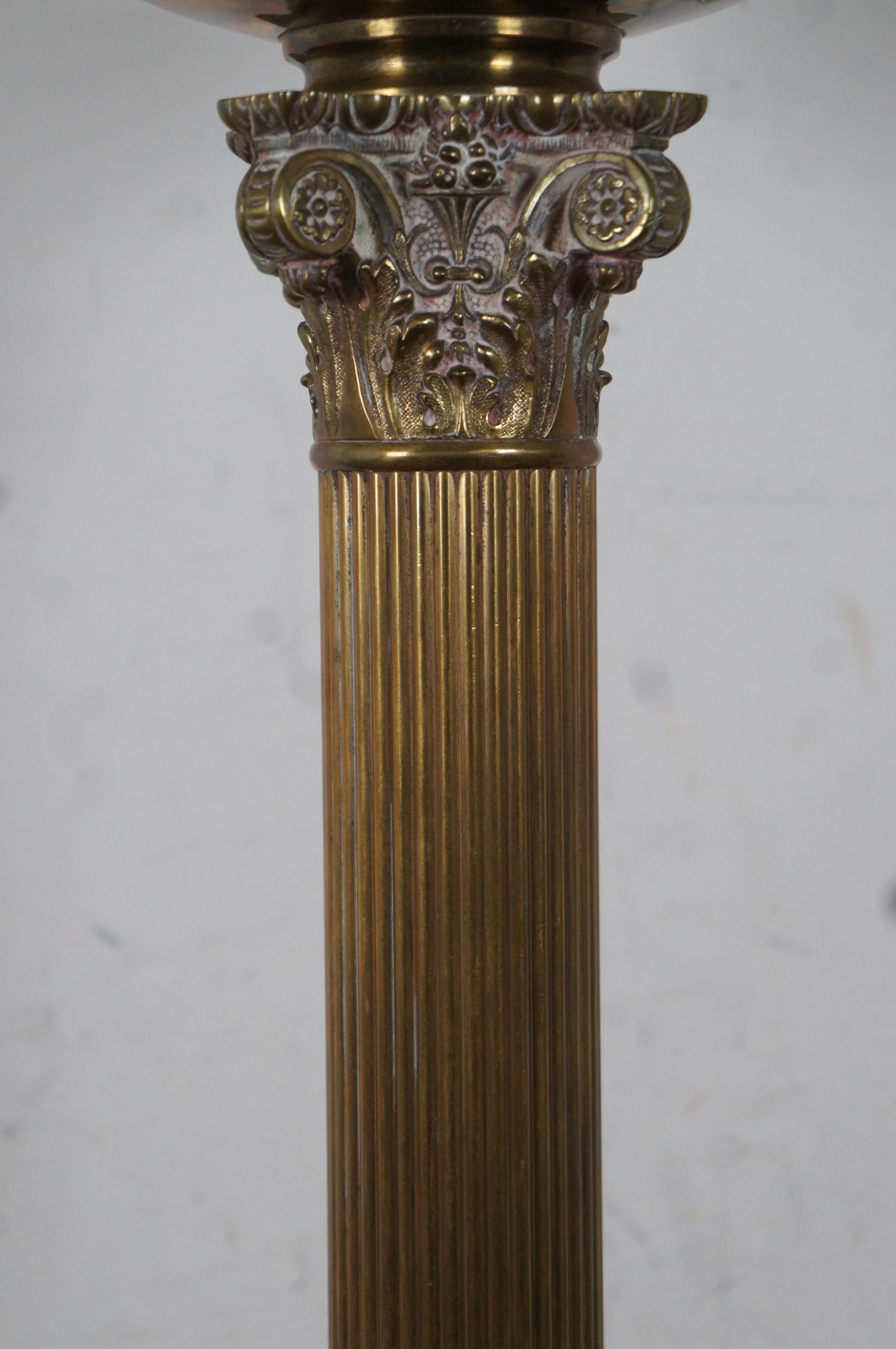 Antique Neoclassical Duplex English Brass Corinthian Banquet Oil Lamp GWTW For Sale 2