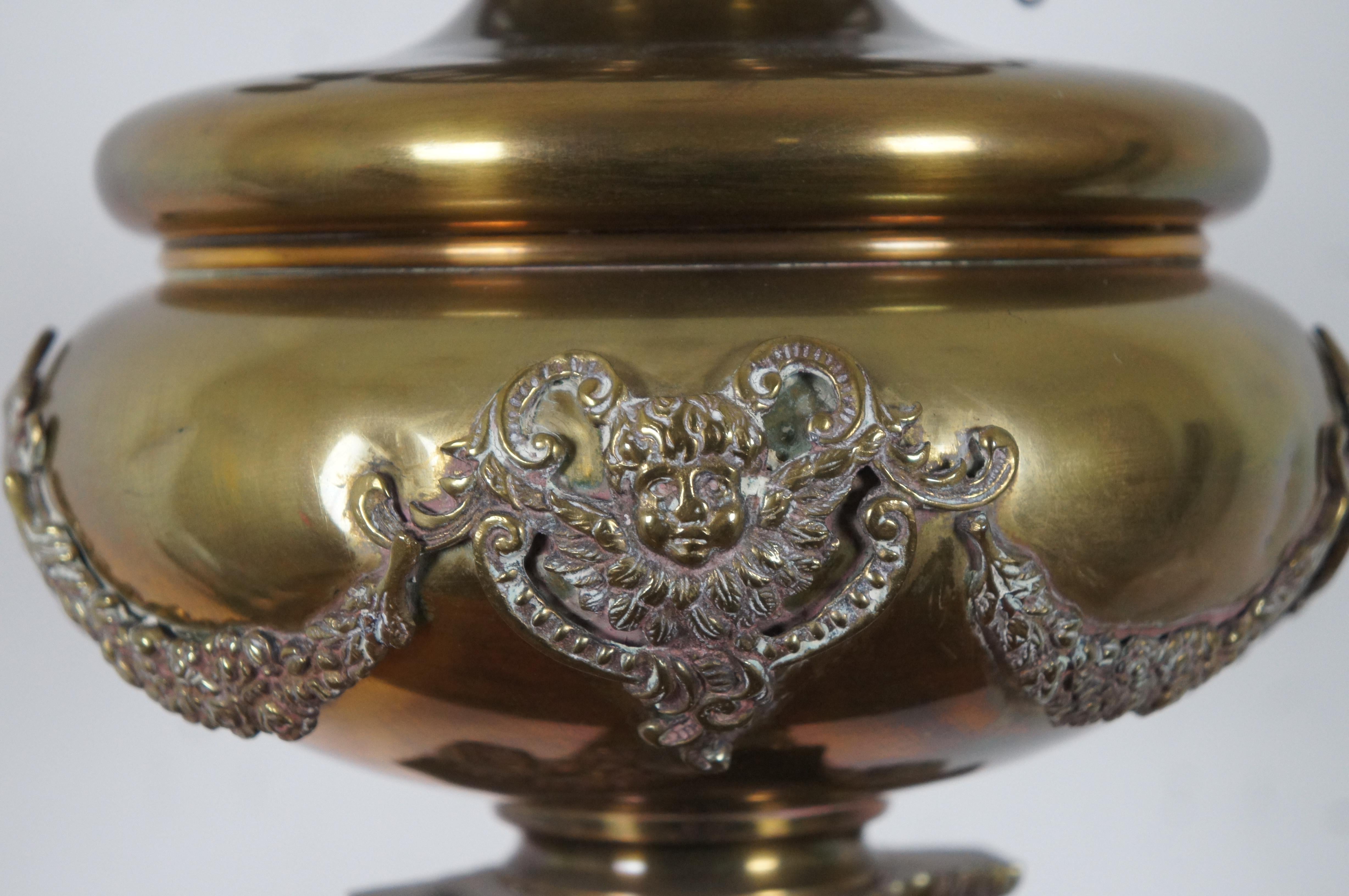 Antique Neoclassical Duplex English Brass Corinthian Banquet Oil Lamp GWTW For Sale 3
