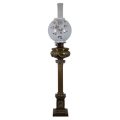 Antique Neoclassical Duplex English Brass Corinthian Banquet Oil Lamp GWTW 42"