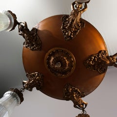 Neoclassical Figural Brass and Gilt Metal Caryatid Ceiling Fixture, circa 1920