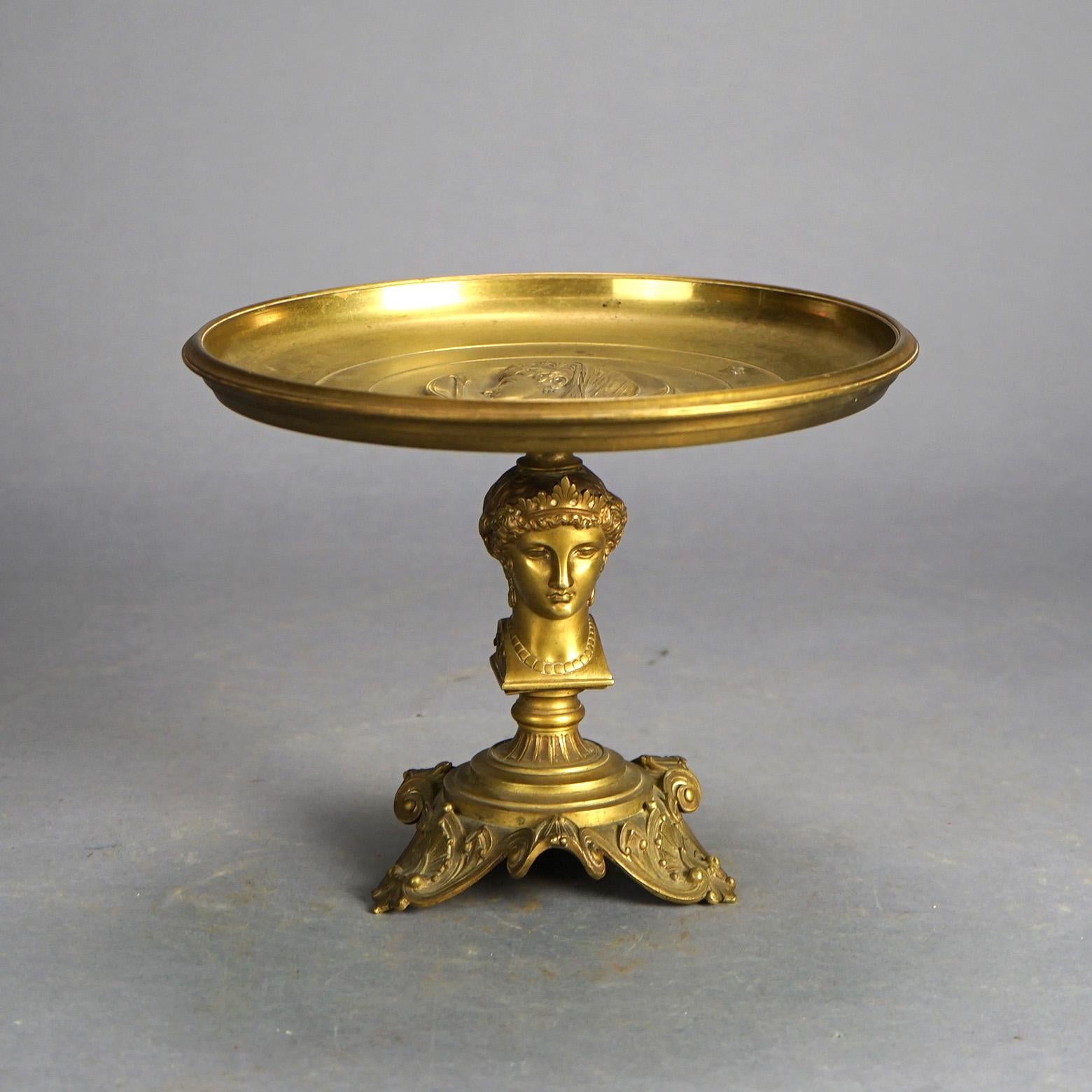 Antique Neoclassical Figural Bronze Tazza 19thC In Good Condition For Sale In Big Flats, NY