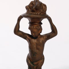 Antique Neoclassical Figural Cast & Wrought Iron Fireplace Andirons, circa 1900