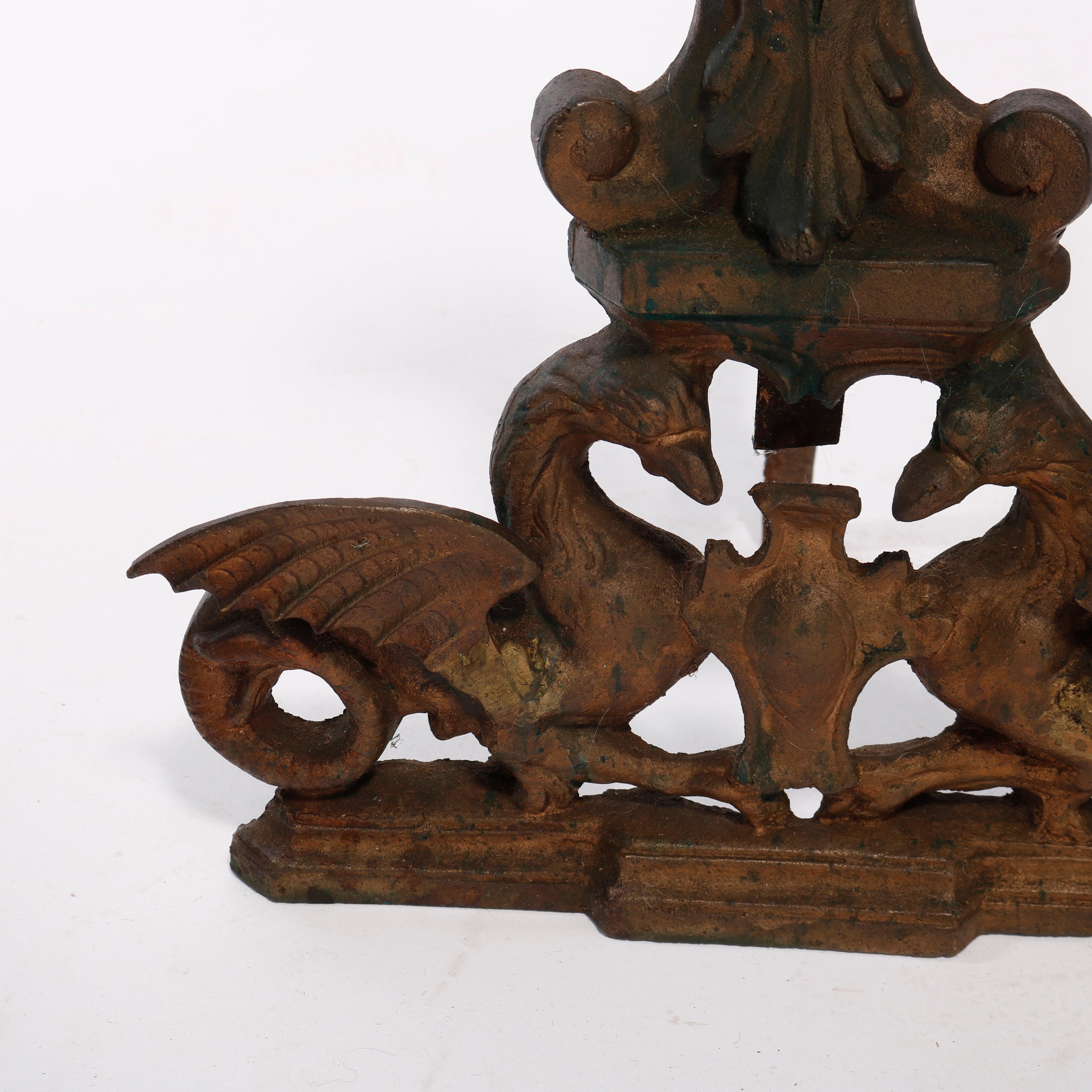 Antique Neoclassical Figural Cast & Wrought Iron Fireplace Andirons, circa 1900 For Sale 4