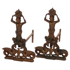 Used Neoclassical Figural Cast & Wrought Iron Fireplace Andirons, circa 1900