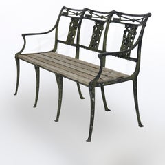 Antique Neoclassical Figural Diana Huntress Wrought Iron Garden Settee c1890