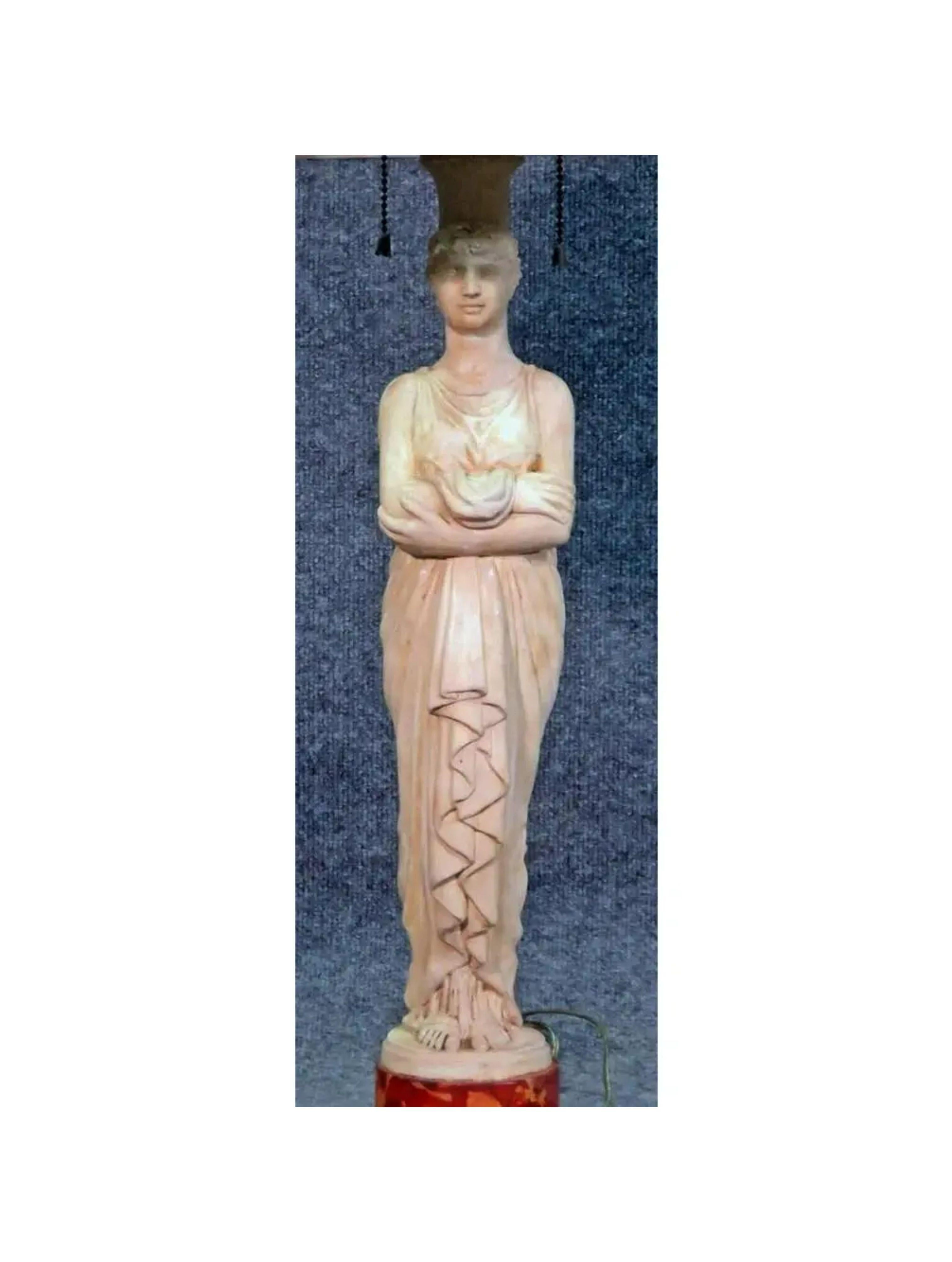 Antique Neoclassical Figural Marble Lamp with Tole Bouillotte Shade In Good Condition For Sale In LOS ANGELES, CA