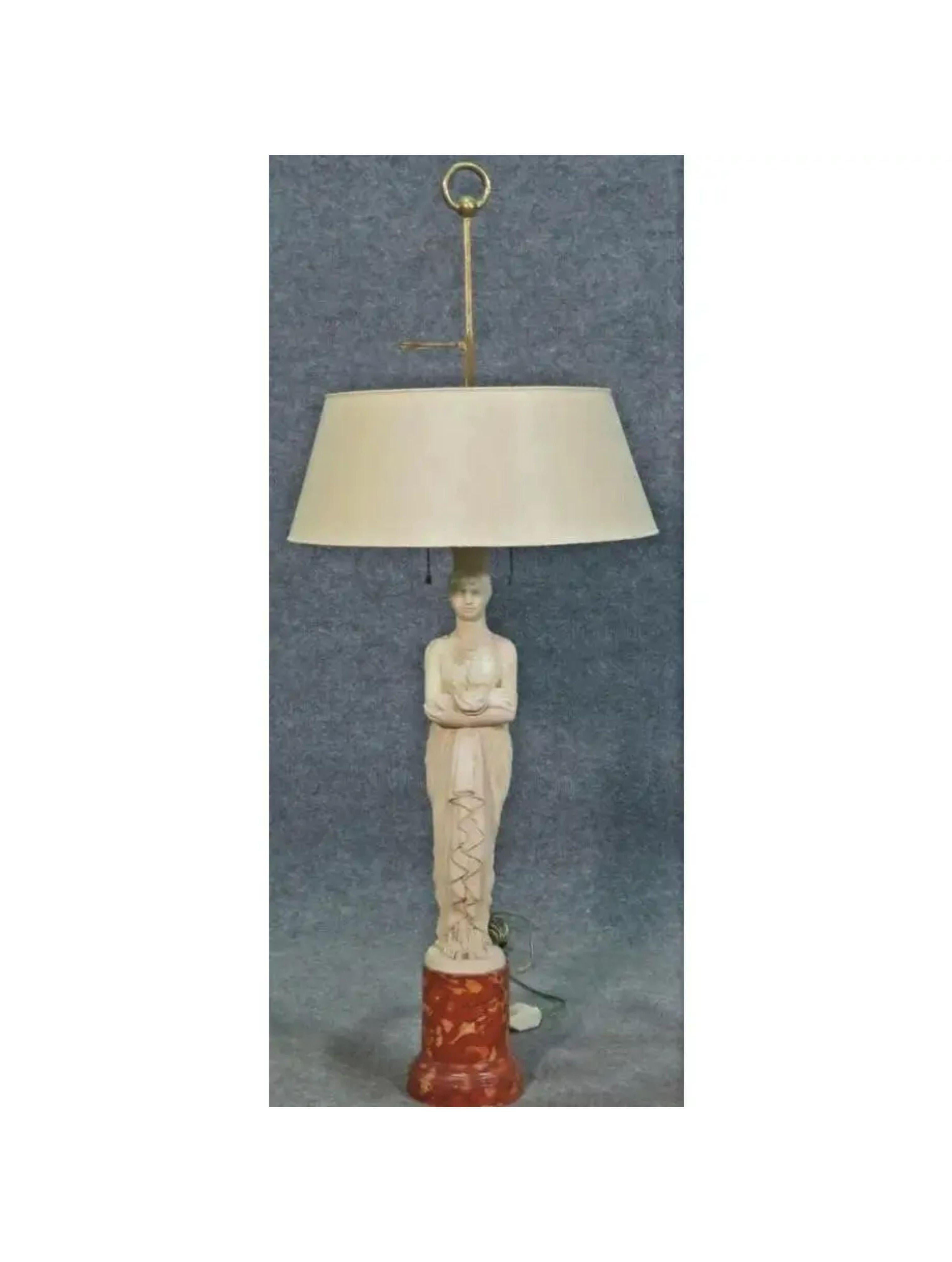 Antique Neoclassical Figural Marble Lamp with Tole Bouillotte Shade For Sale 4