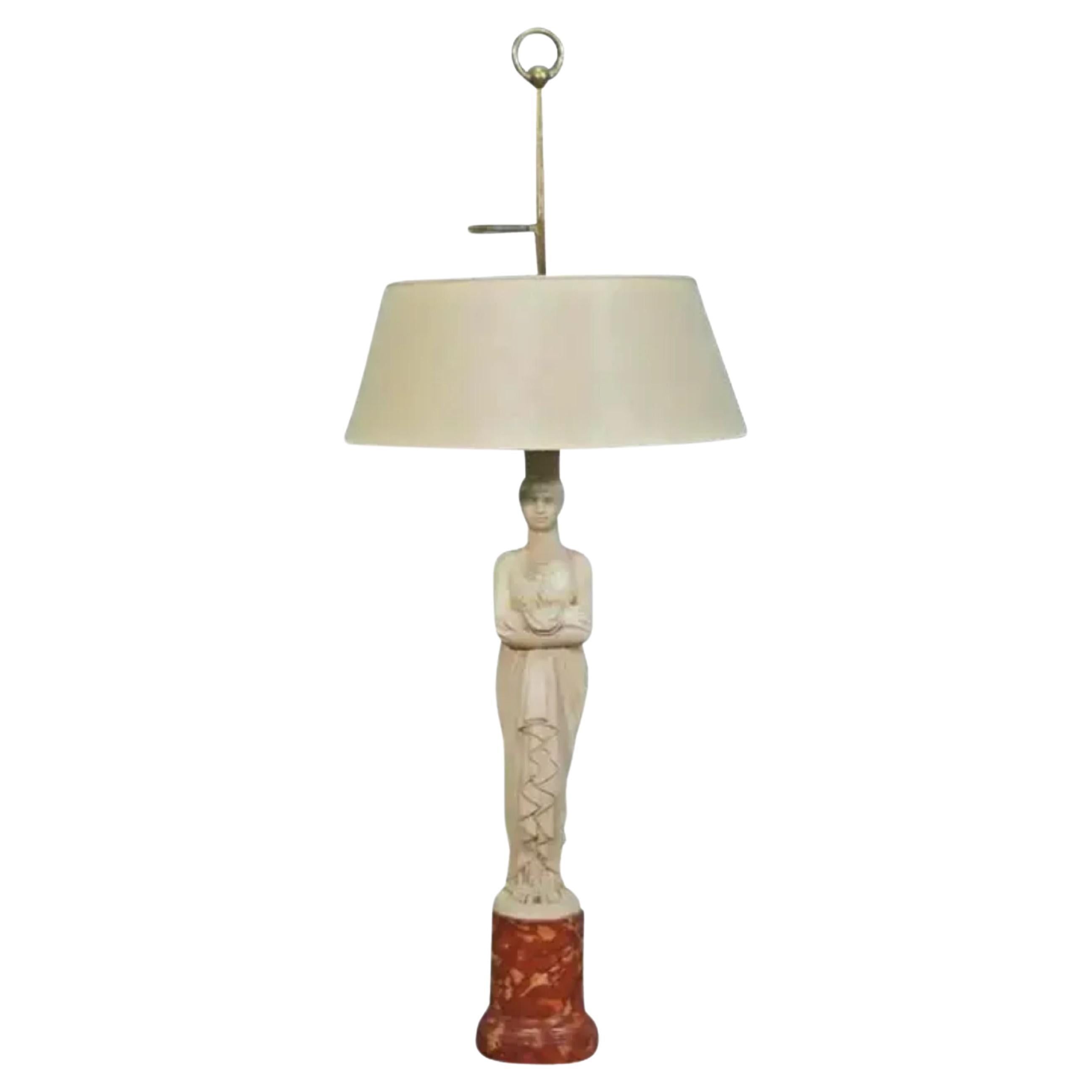 Antique Neoclassical Figural Marble Lamp with Tole Bouillotte Shade For Sale