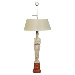 Antique Neoclassical Figural Marble Lamp with Tole Bouillotte Shade